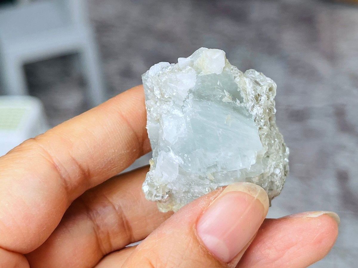 40g Natural Aquamarine Beryl Specimen with Muscovite – Raw Crystal from Skardu, Pakistan - Million Years Crystal