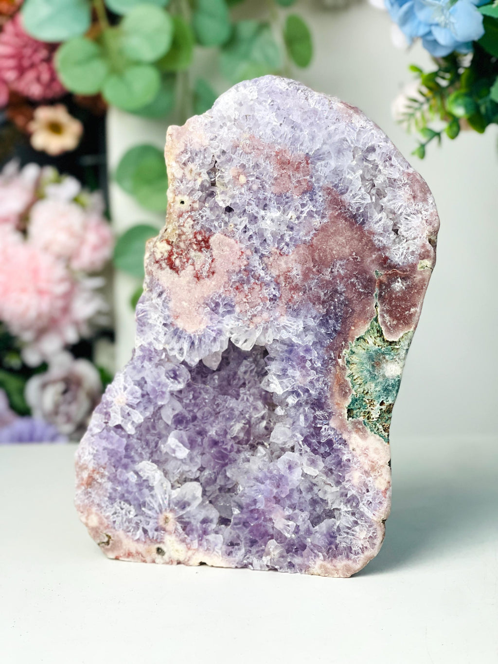 Pink Amethyst,  1.9kg Pink Amethyst Freefrom with Amethyst Druzy, Pink Amethyst Stand, Pink Amethyst Crystal,Crystal Gift,Home decor