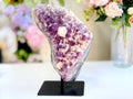 4.7kg Extraordinary Amethyst with Calcite on Metal Stand ,Amethyst Cathedral ,Large Amethyst Crystal Gift, Amethyst for Home Decor Crystal - Million Years Crystal