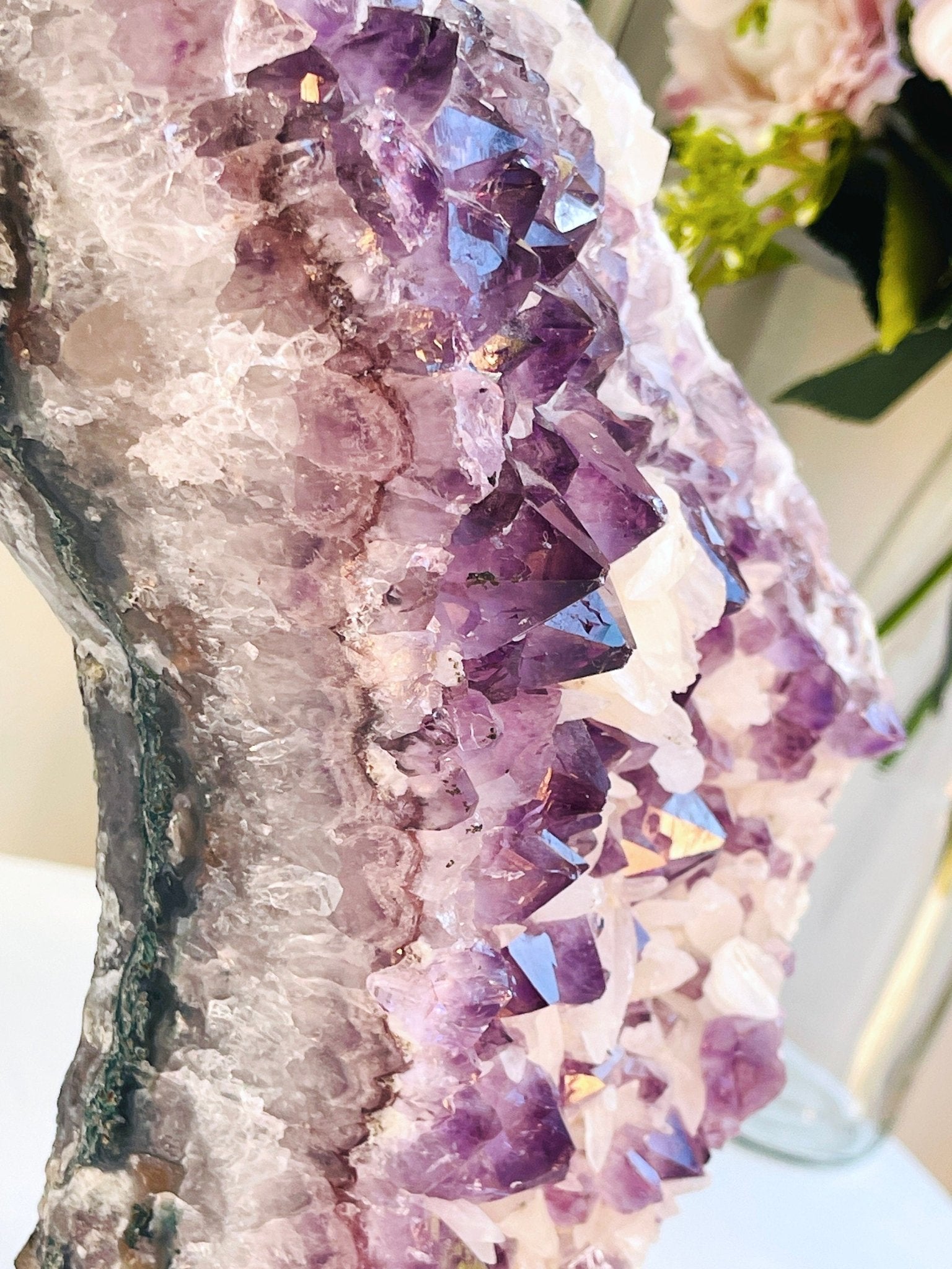 4.7kg Extraordinary Amethyst with Calcite on Metal Stand ,Amethyst Cathedral ,Large Amethyst Crystal Gift, Amethyst for Home Decor Crystal - Million Years Crystal