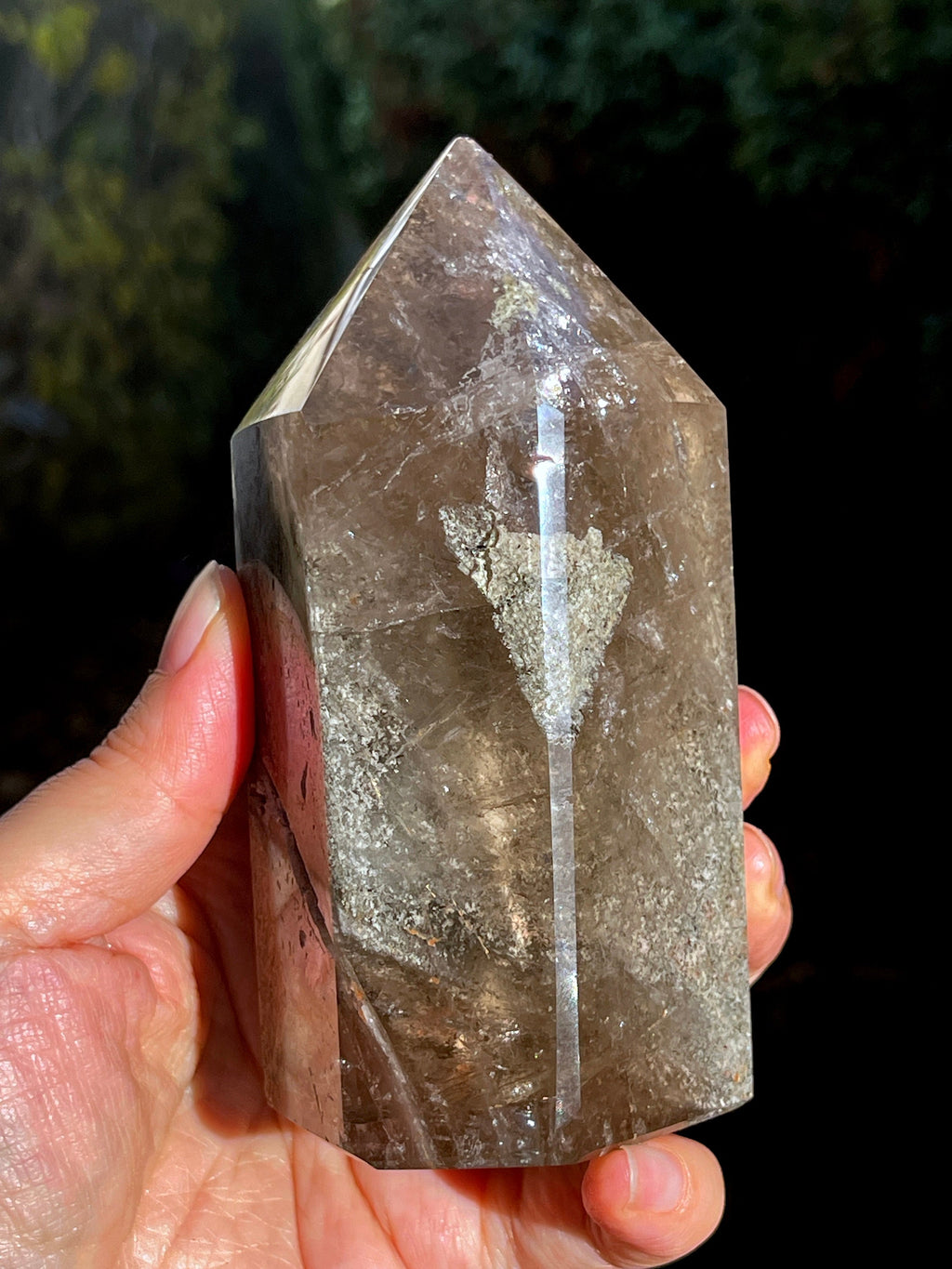 565g Unique  Lodolite Quartz Tower, Natural Brazilian Lodolite Quartz Point, Crystal Gift, Garden Quartz