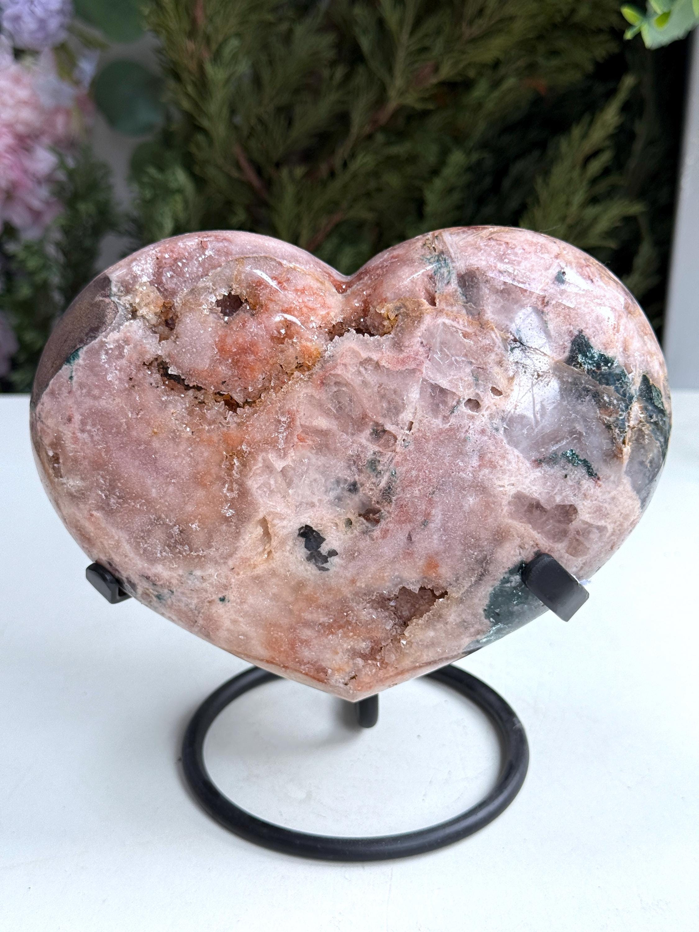 Pink Amethyst Heart, 2.1kg Statement Pink Amethyst Druzy Heart on Metal Stand, Pink Amethyst Crystal Heart, Crystal Heart, Crystal Gift,