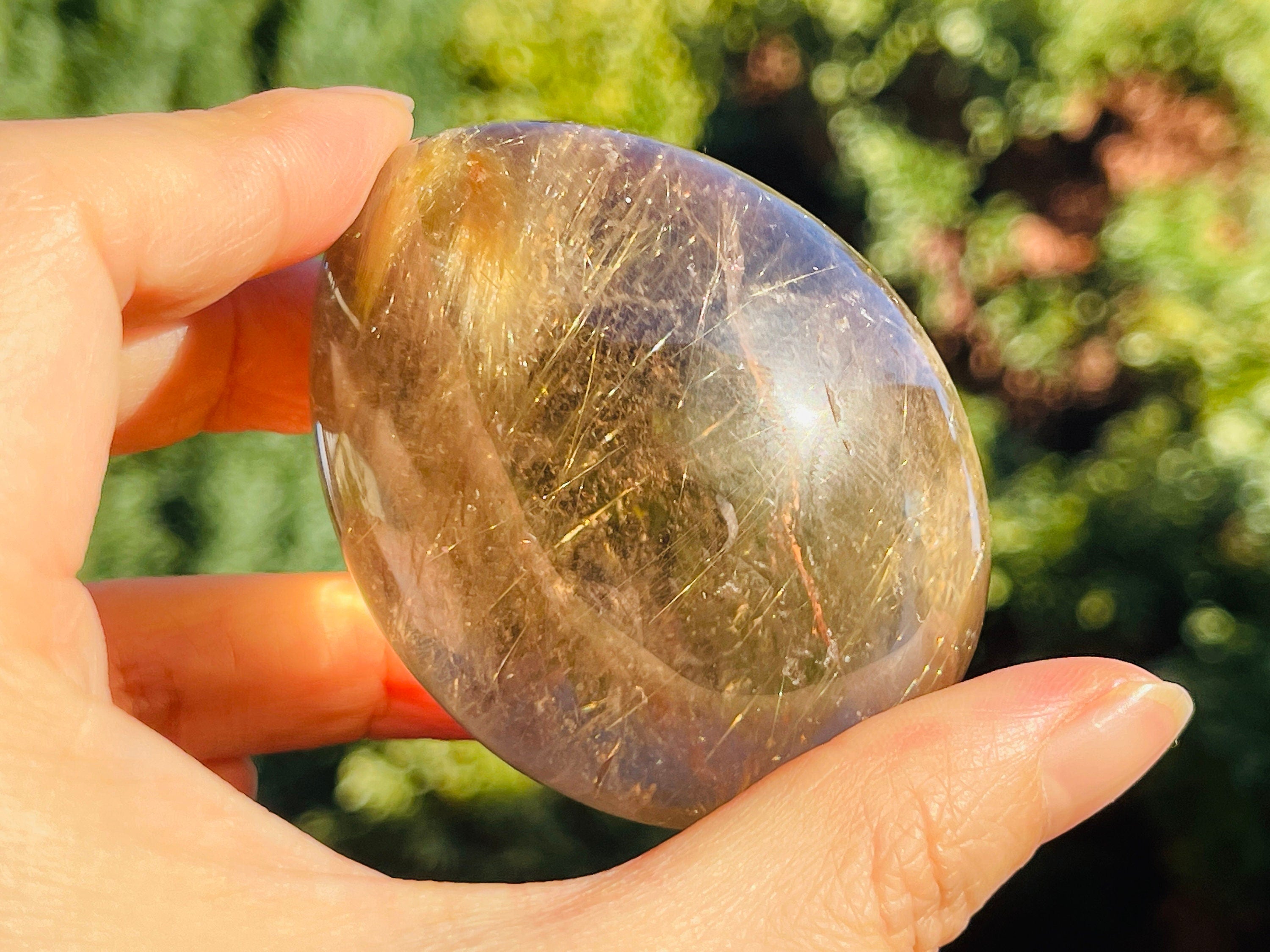 Natural Rutilated Smoky Quartz Egg, High Grade Golden Rutile Rutilated Smokey Quartz with Phantoms and Rainbows, Rare Crystals, Crystal Gift
