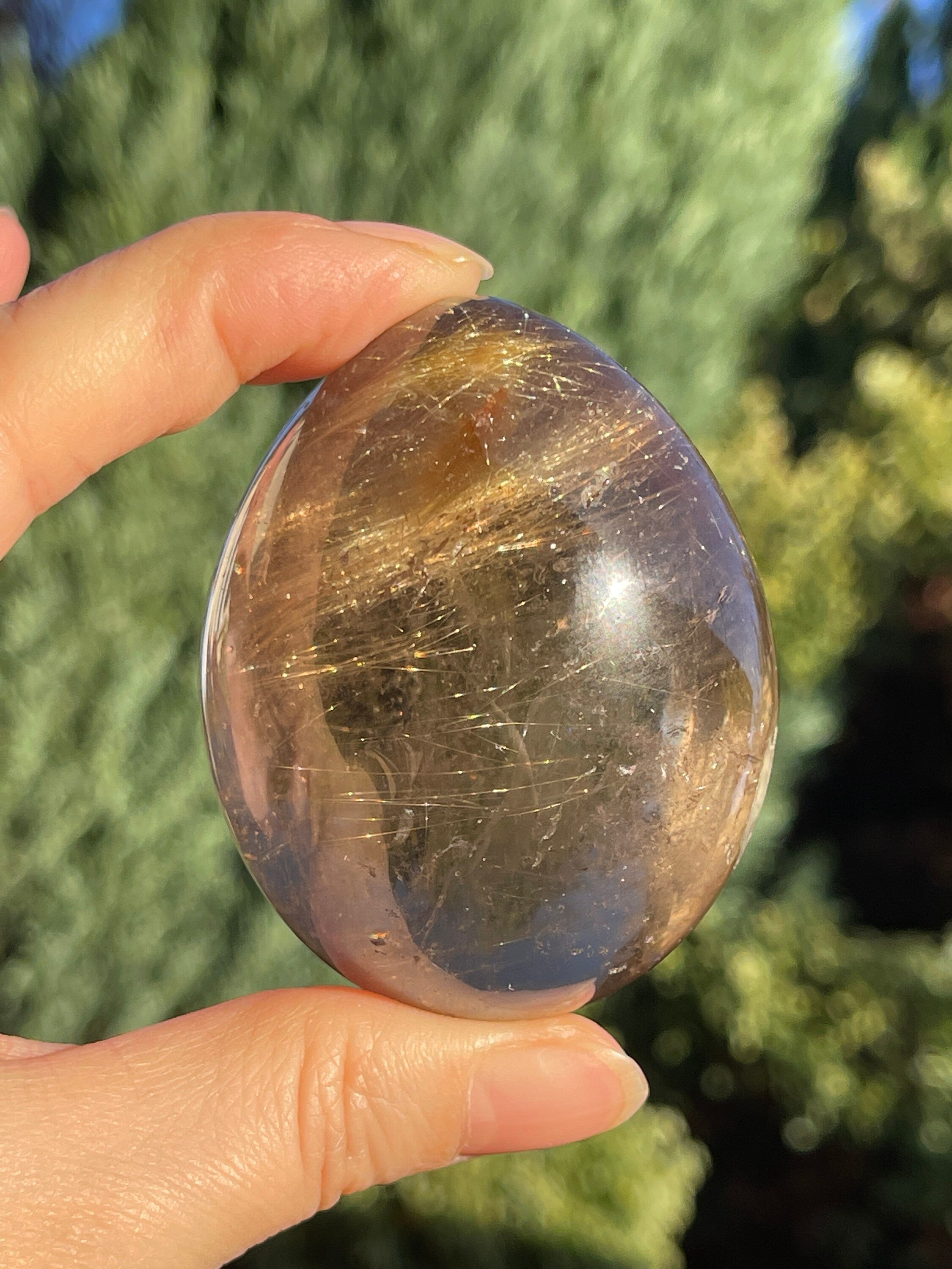 Natural Rutilated Smoky Quartz Egg, High Grade Golden Rutile Rutilated Smokey Quartz with Phantoms and Rainbows, Rare Crystals, Crystal Gift