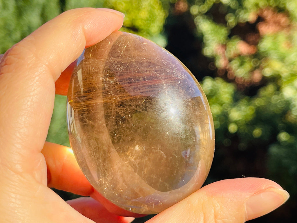 Natural Rutilated Smoky Quartz Egg, High Grade Golden Rutile Rutilated Smokey Quartz with Phantoms and Rainbows, Rare Crystals, Crystal Gift
