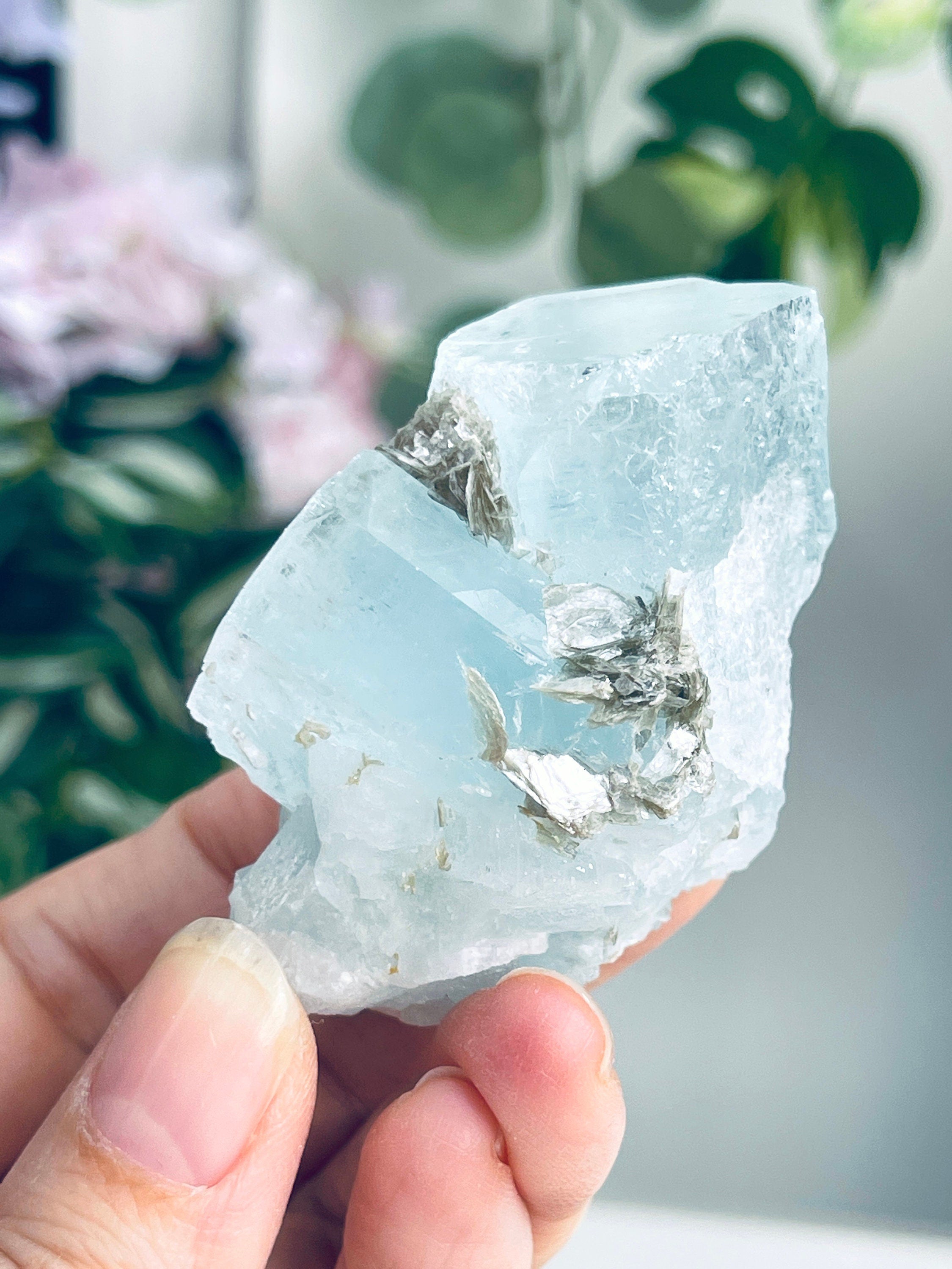 103g Natural Blue Aquamarine with Muscovite – Rare Raw Beryl Crystal from Skardu, Pakistan | Collector’s Mineral Specimen | Crystal Gift