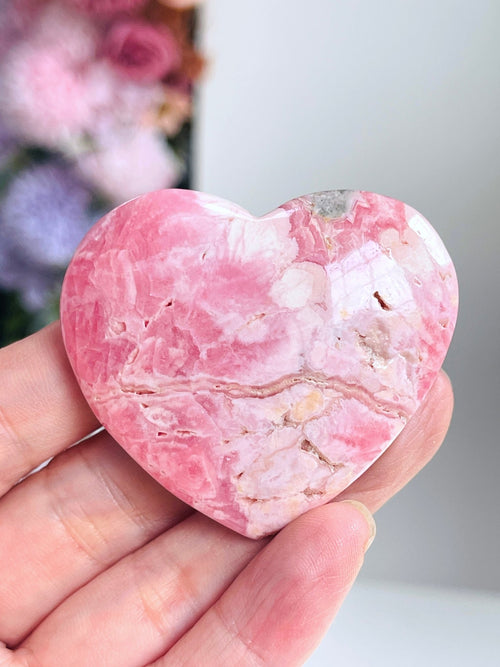 52mm Natural Rhodochrosite Heart – Pink Rhodochrosite Crystal from Argentina | Healing Stone | Crystal Gift | Collectible Mineral - Million Years Crystal