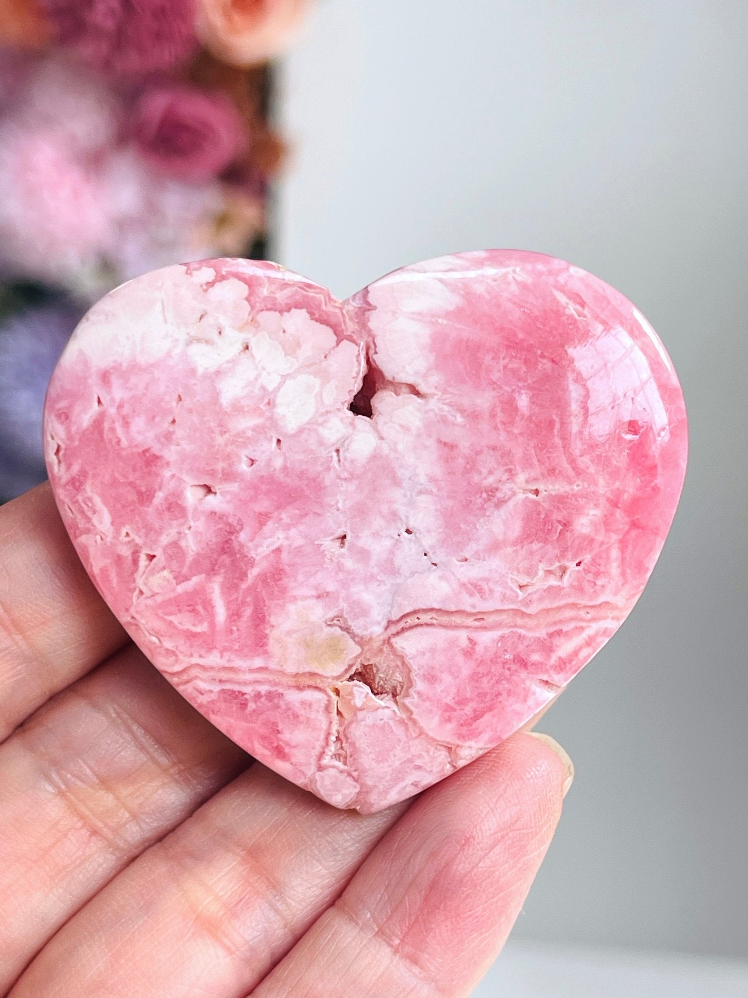 52mm Natural Rhodochrosite Heart – Pink Rhodochrosite Crystal from Argentina | Healing Stone | Crystal Gift | Collectible Mineral - Million Years Crystal