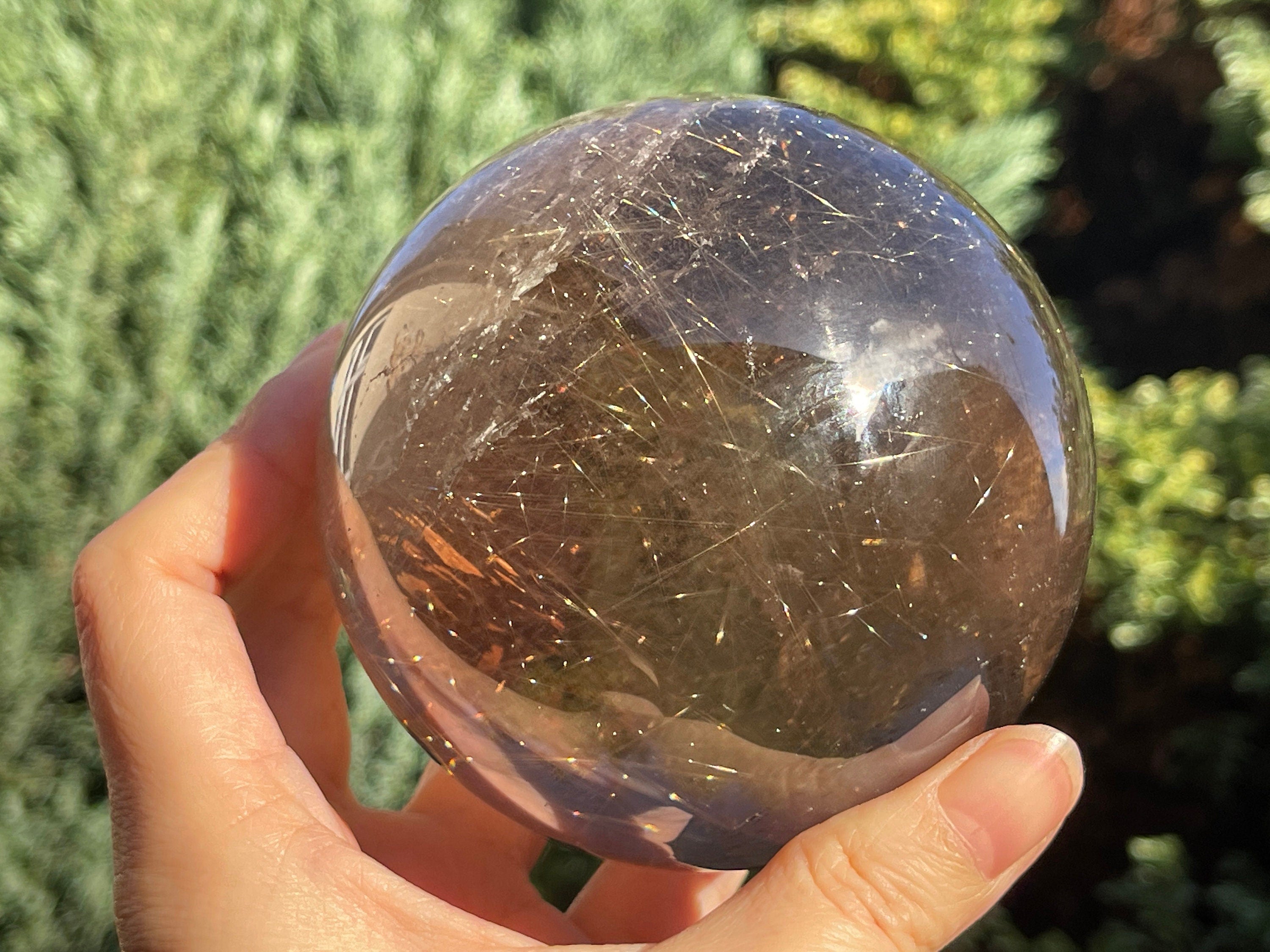 Natural Rutilated Smoky Quartz Sphere, High Grade Golden Rutile Rutilated Smokey Quartz with Phantoms , Rare Crystals, Crystal Gift
