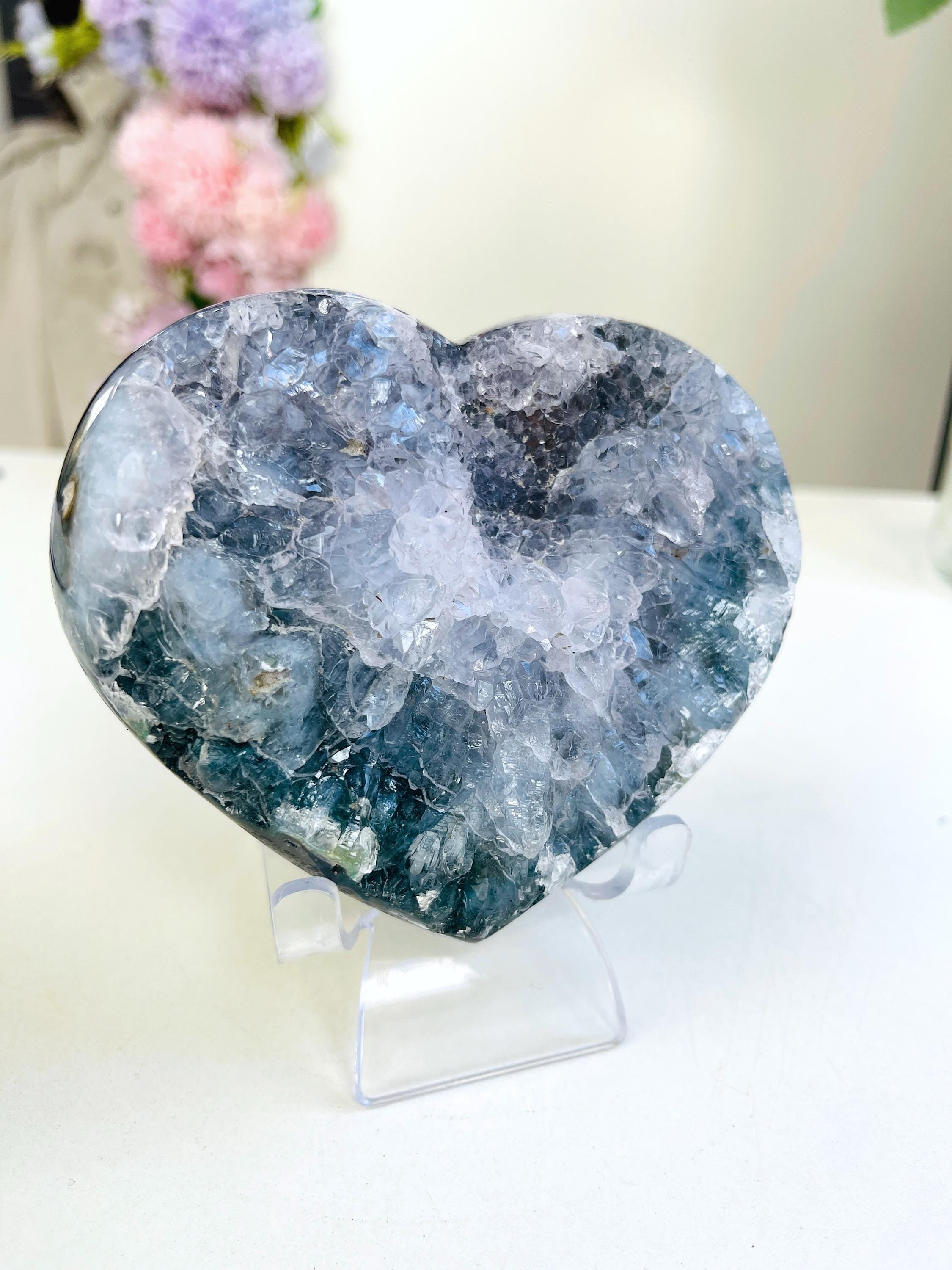 Rare Amethyst Flower Heart, Special Amethyst Flower Polished Crystal Heart, Unique Gift, Crystal Gift