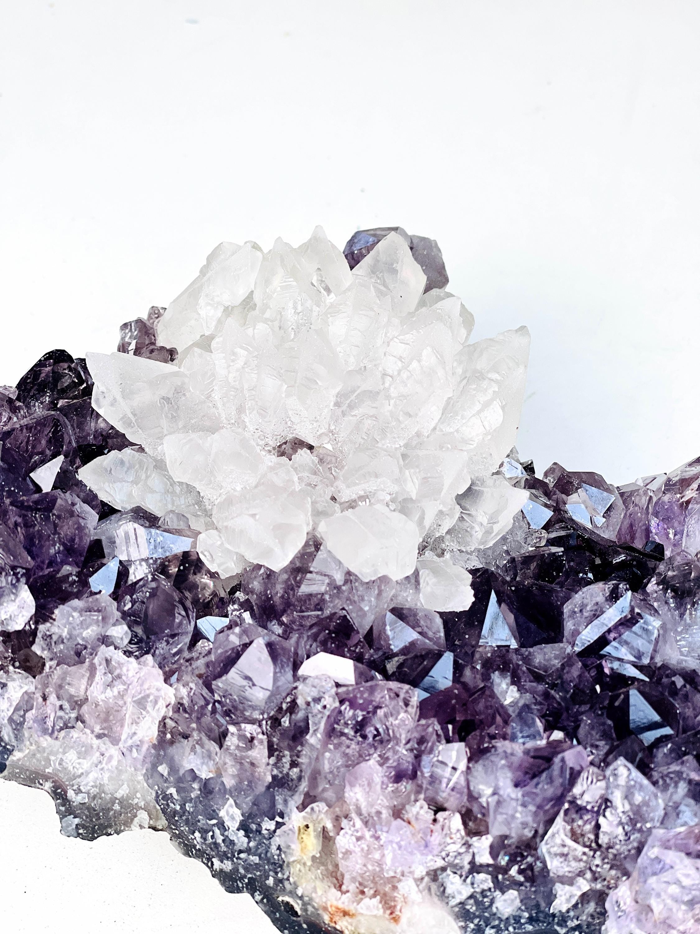 Exquisite Amethyst with Calcite Mineral Specimen, Special Calcite & Amethyst Specimen, Calcite Specimen, Amethyst Mineral Specimen