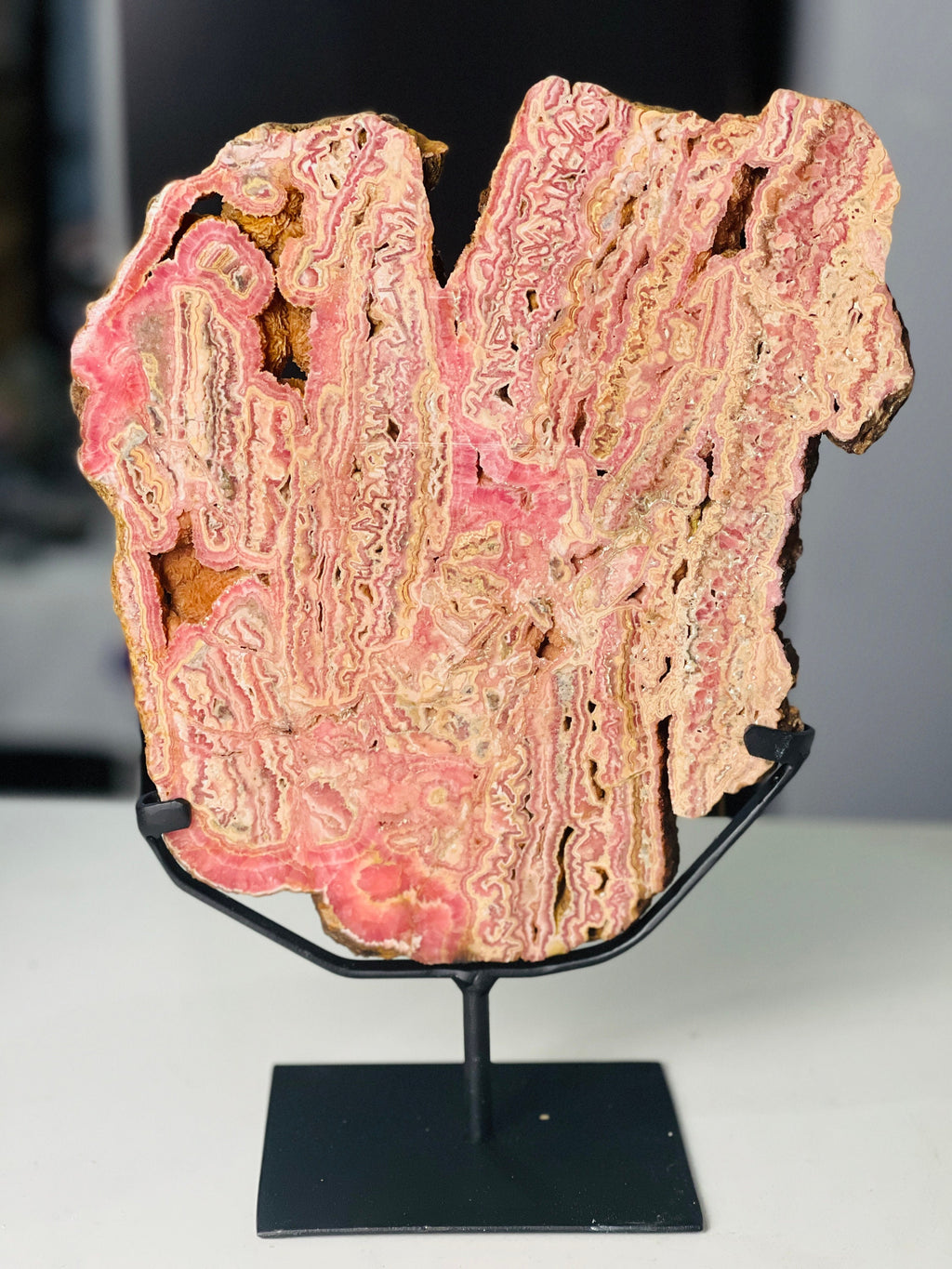 Natural 1.78kg Rhodochrosite Slab – AAA Grade Pink Crystal, Polished Both Sides | Capillitas Mine, Argentina