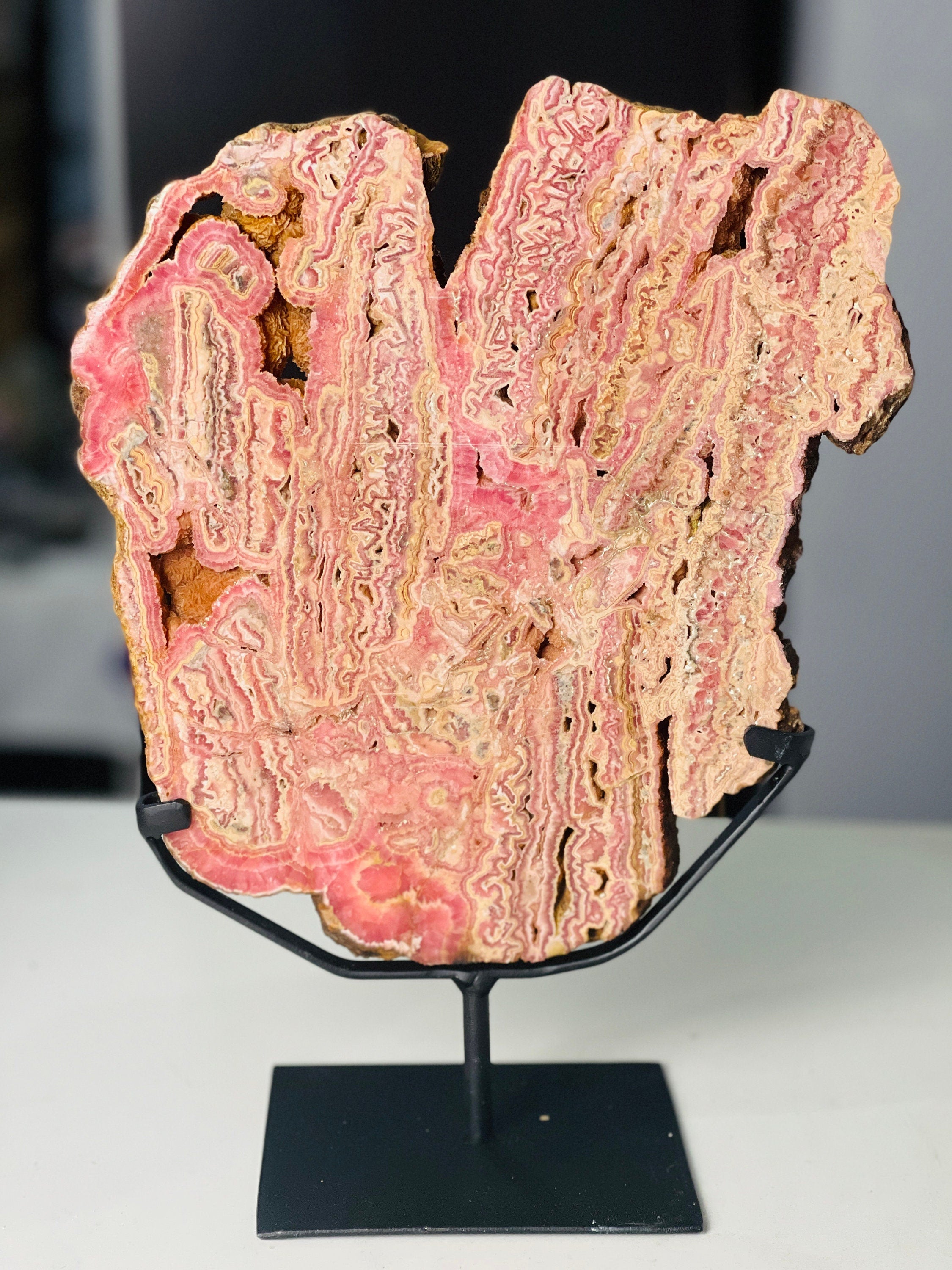 Natural 1.78kg Rhodochrosite Slab – AAA Grade Pink Crystal, Polished Both Sides | Capillitas Mine, Argentina