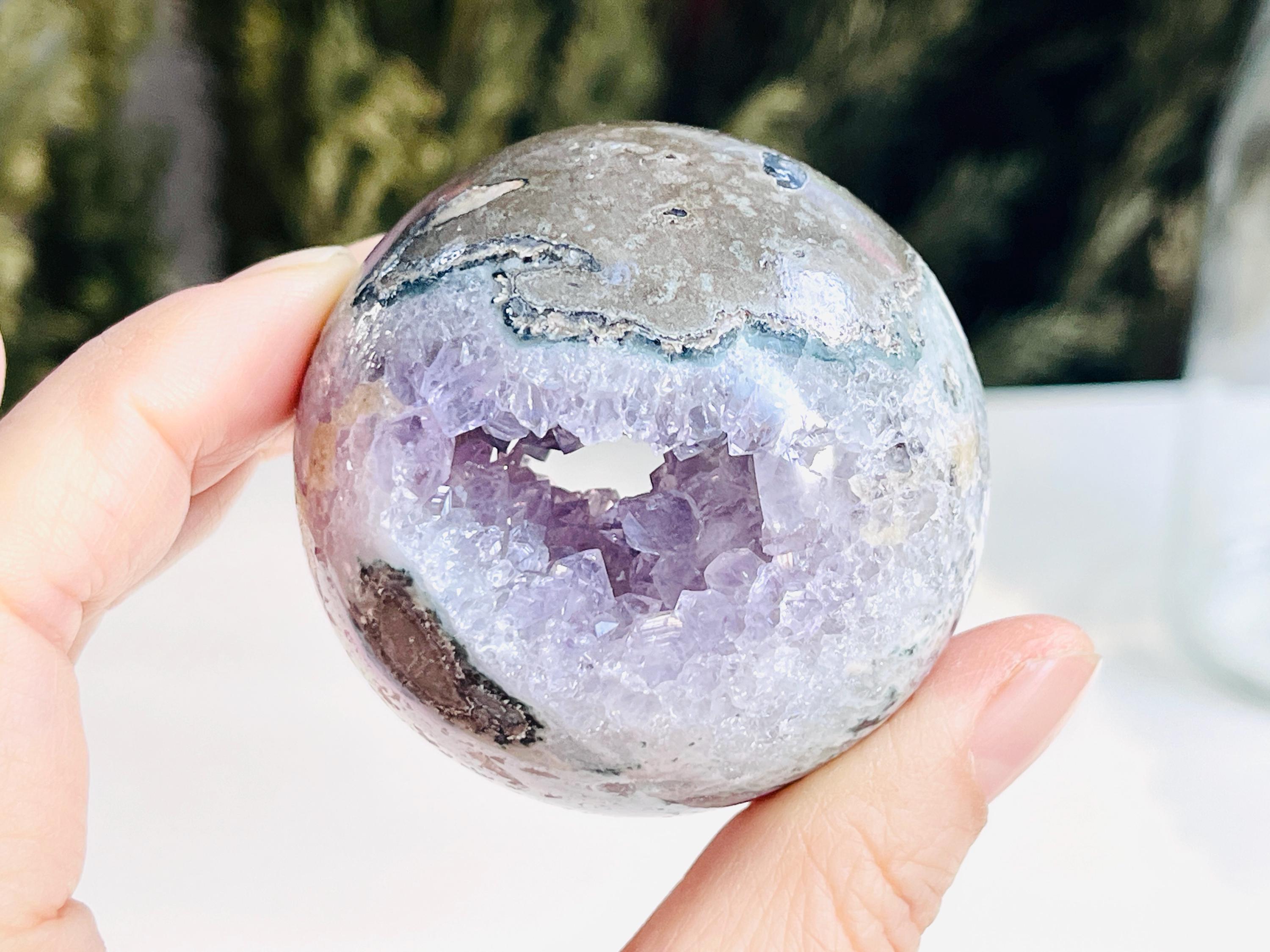 Amethyst Sphere, Druzy Amethyst Sphere, unique gift, Crystal gift, Home Decor
