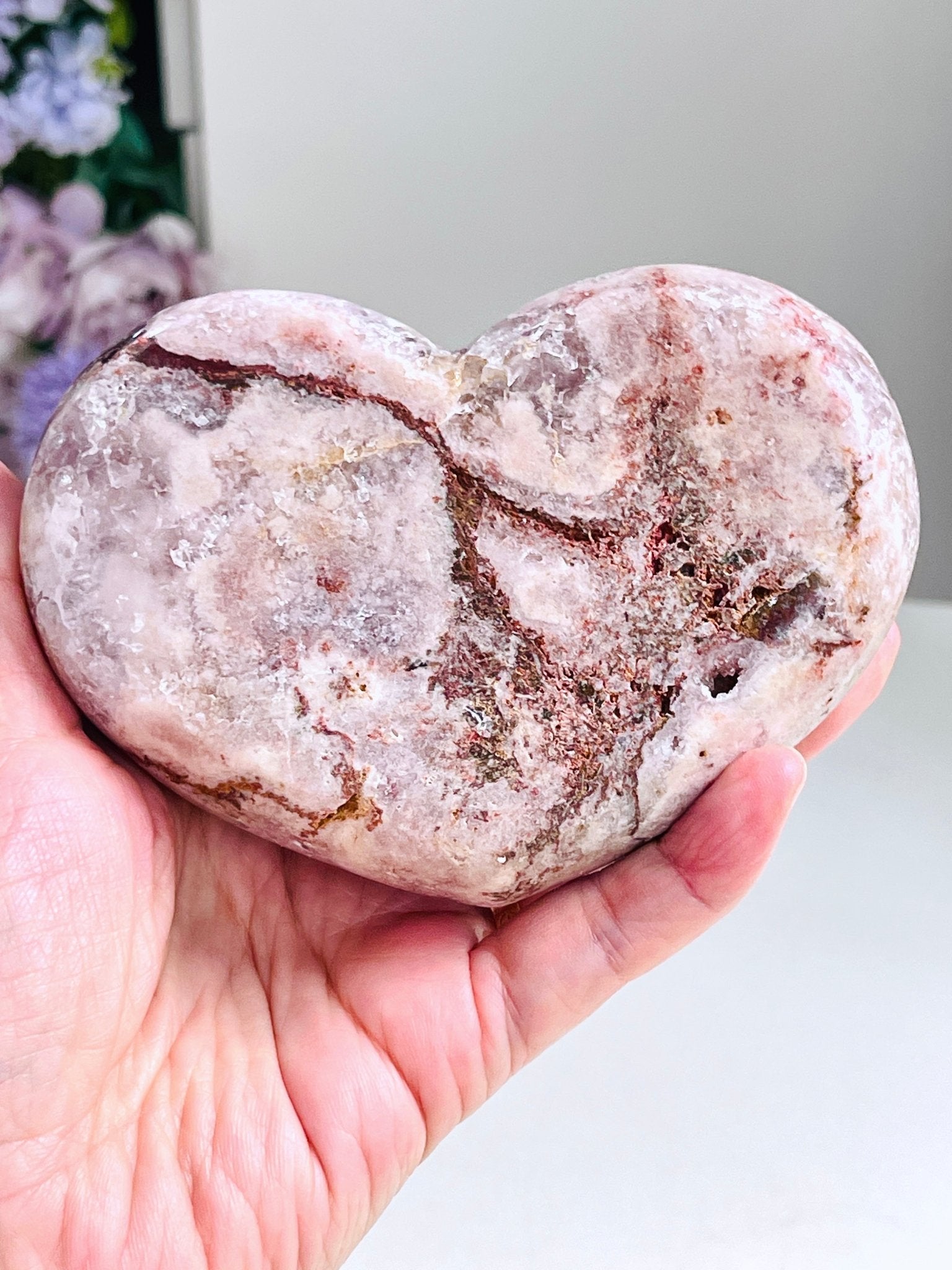 610g Pink Amethyst Heart with Quartz B3-1 - Million Years Crystal