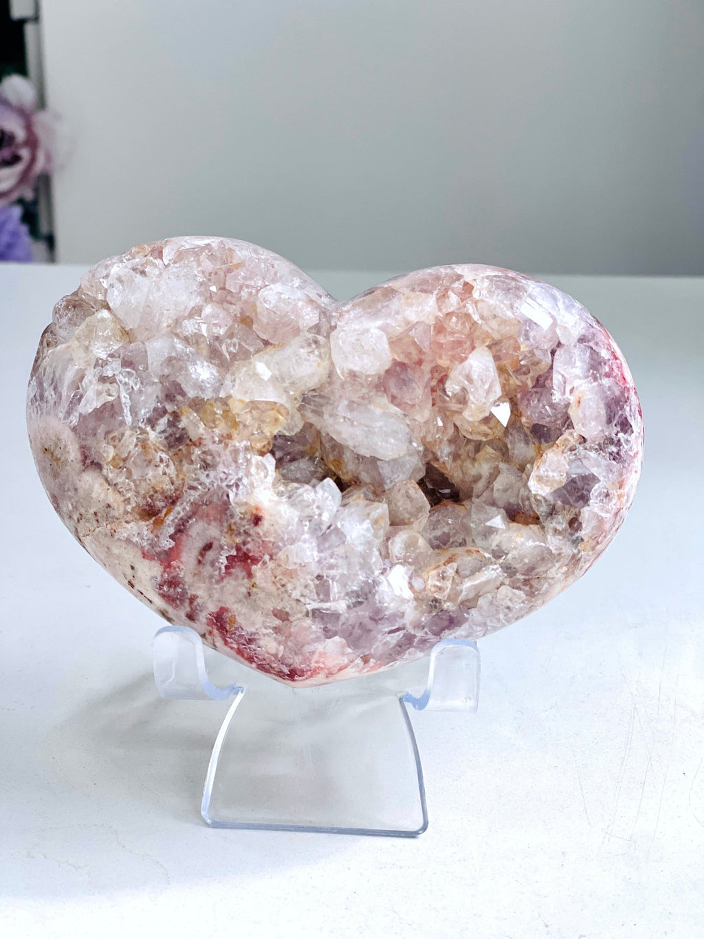 610g Pink Amethyst Heart with Quartz B3-1 - Million Years Crystal