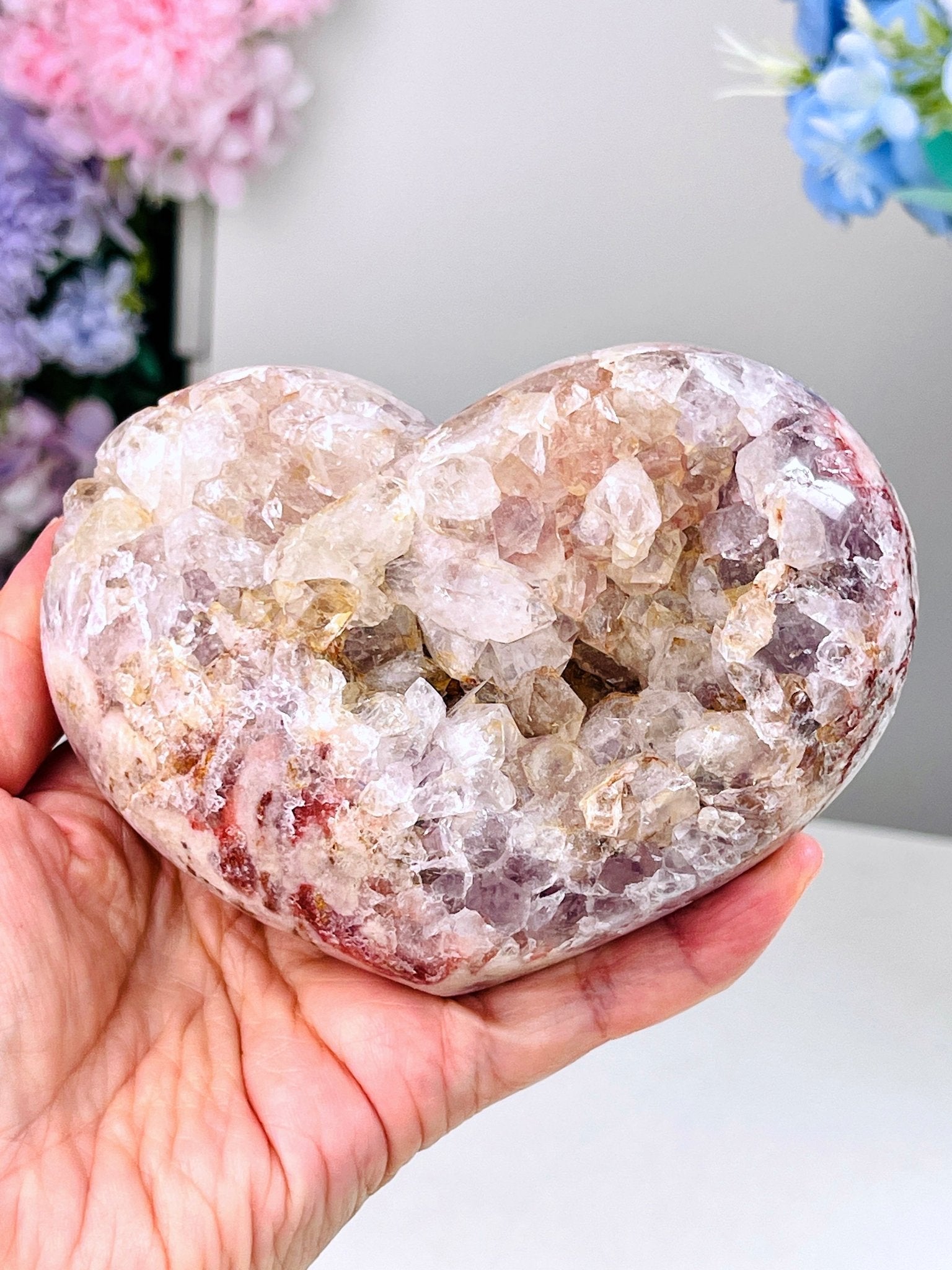 610g Pink Amethyst Heart with Quartz B3-1 - Million Years Crystal