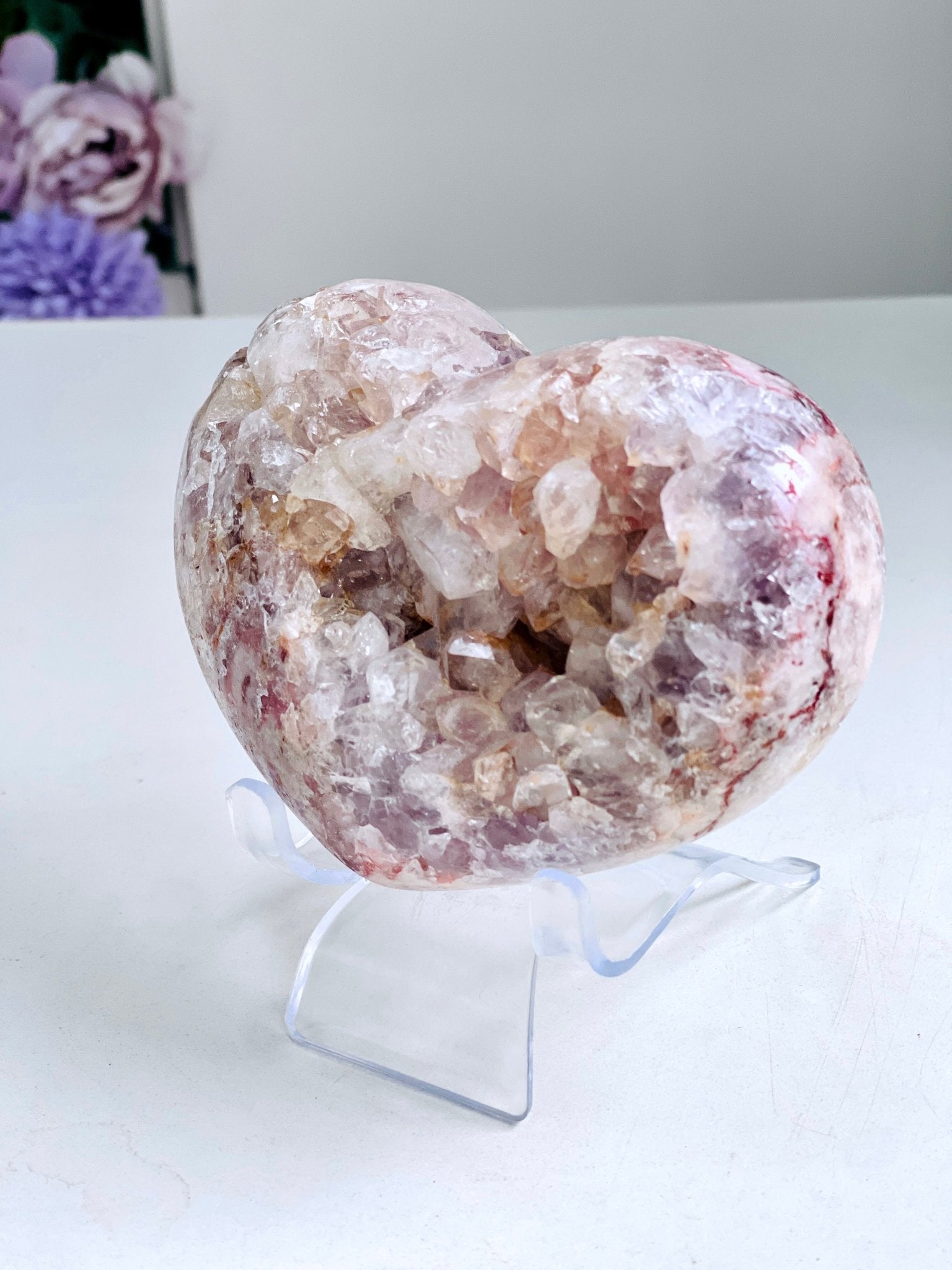 610g Pink Amethyst Heart with Quartz B3-1 - Million Years Crystal