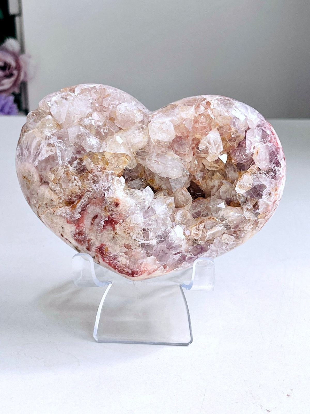 610g Pink Amethyst Heart with Quartz B3-1 - Million Years Crystal