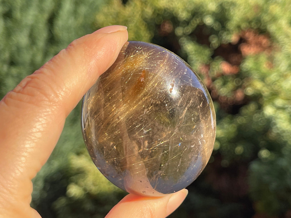 Natural Rutilated Smoky Quartz Egg, High Grade Golden Rutile Rutilated Smokey Quartz with Phantoms and Rainbows, Rare Crystals, Crystal Gift