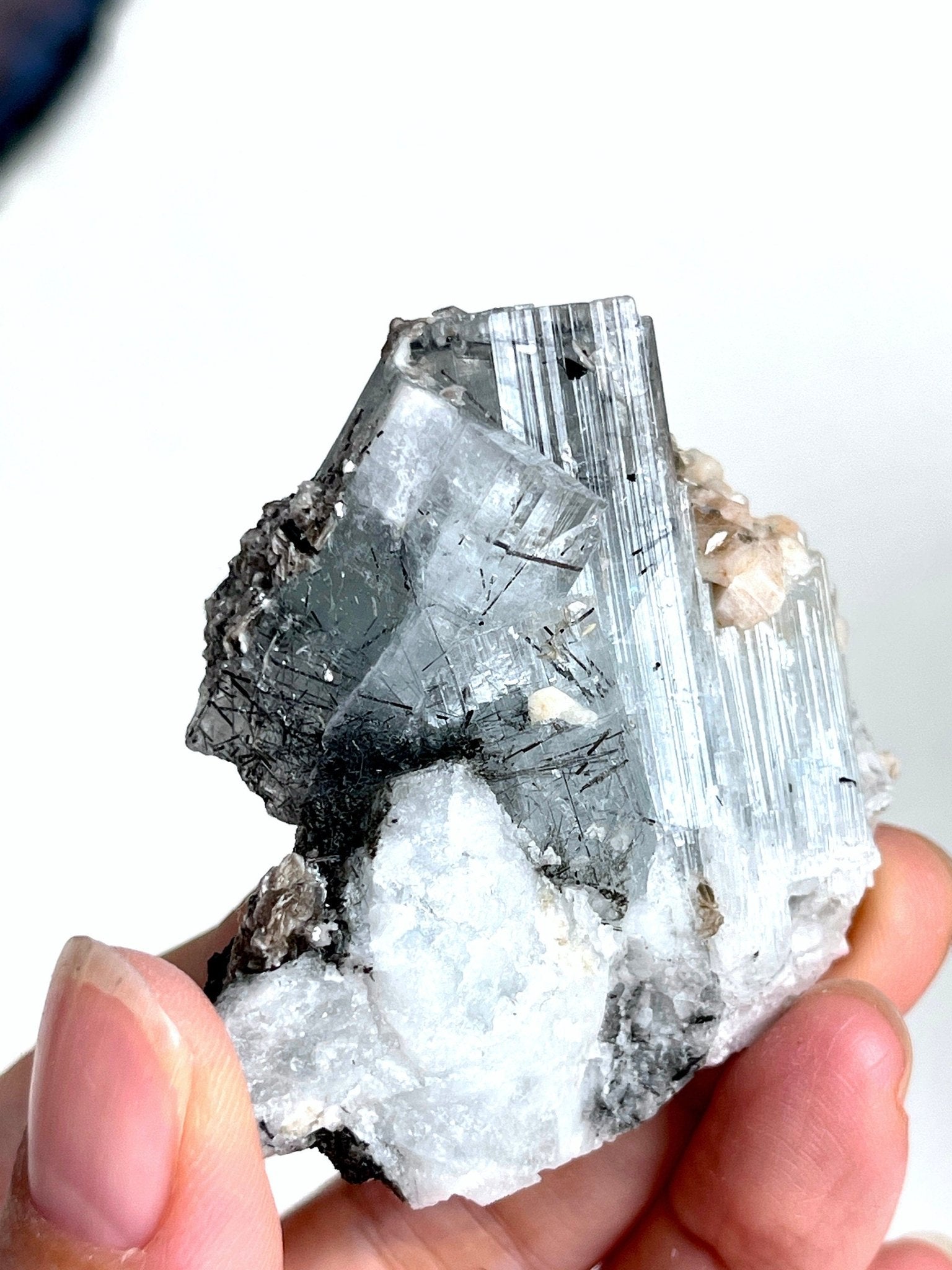 62g Natural Blue Aquamarine Beryl Specimen with Muscovite – Raw Crystal from Skardu, Pakistan - Million Years Crystal
