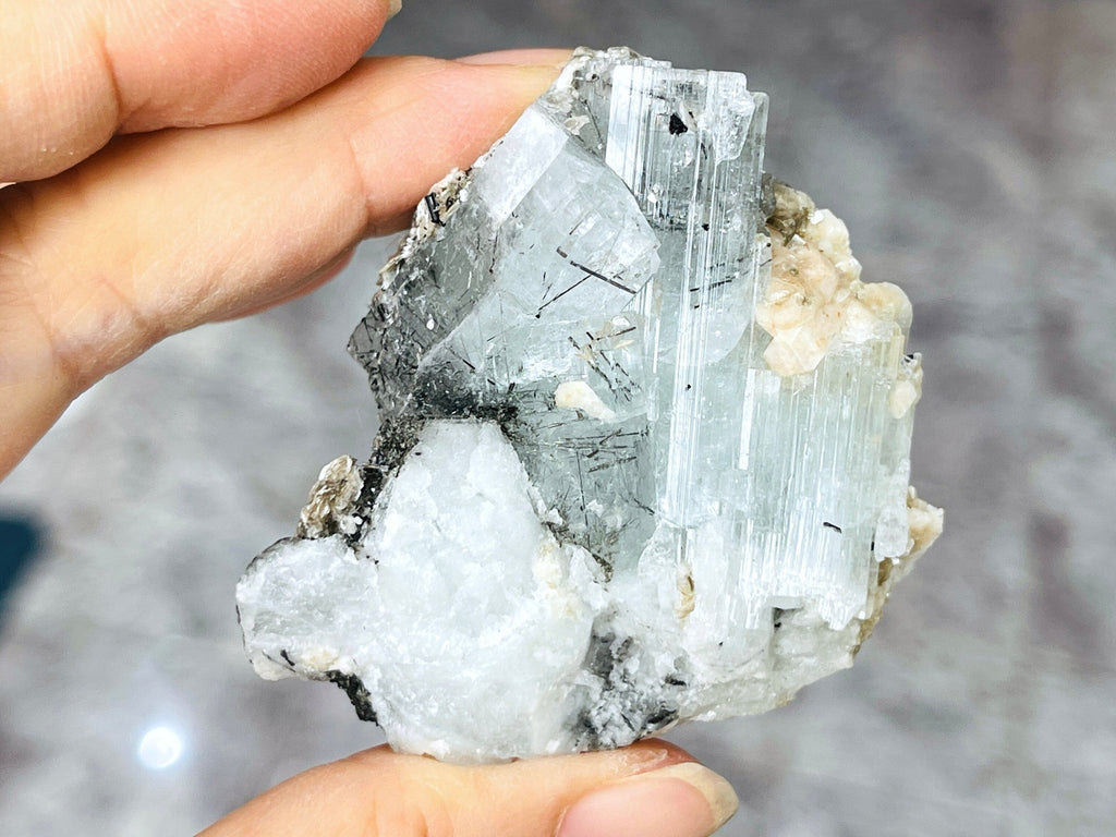 62g Natural Blue Aquamarine Beryl Specimen with Muscovite – Raw Crystal from Skardu, Pakistan - Million Years Crystal