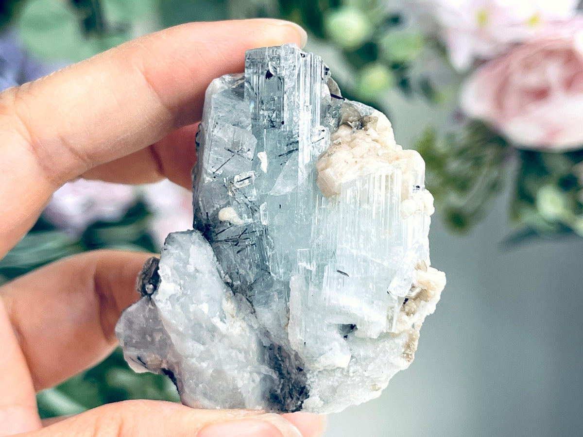 62g Natural Blue Aquamarine Beryl Specimen with Muscovite – Raw Crystal from Skardu, Pakistan - Million Years Crystal