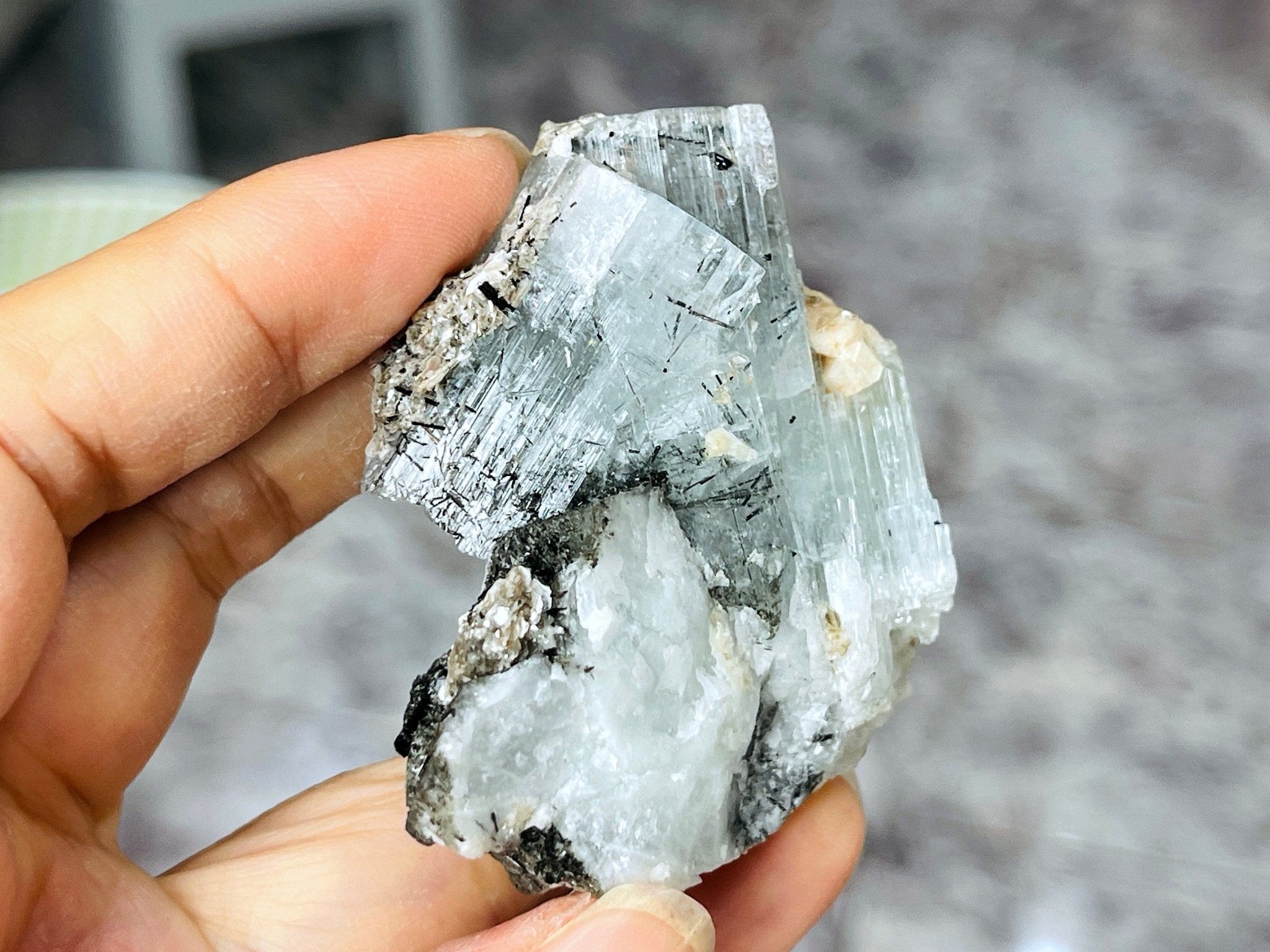 62g Natural Blue Aquamarine Beryl Specimen with Muscovite – Raw Crystal from Skardu, Pakistan - Million Years Crystal