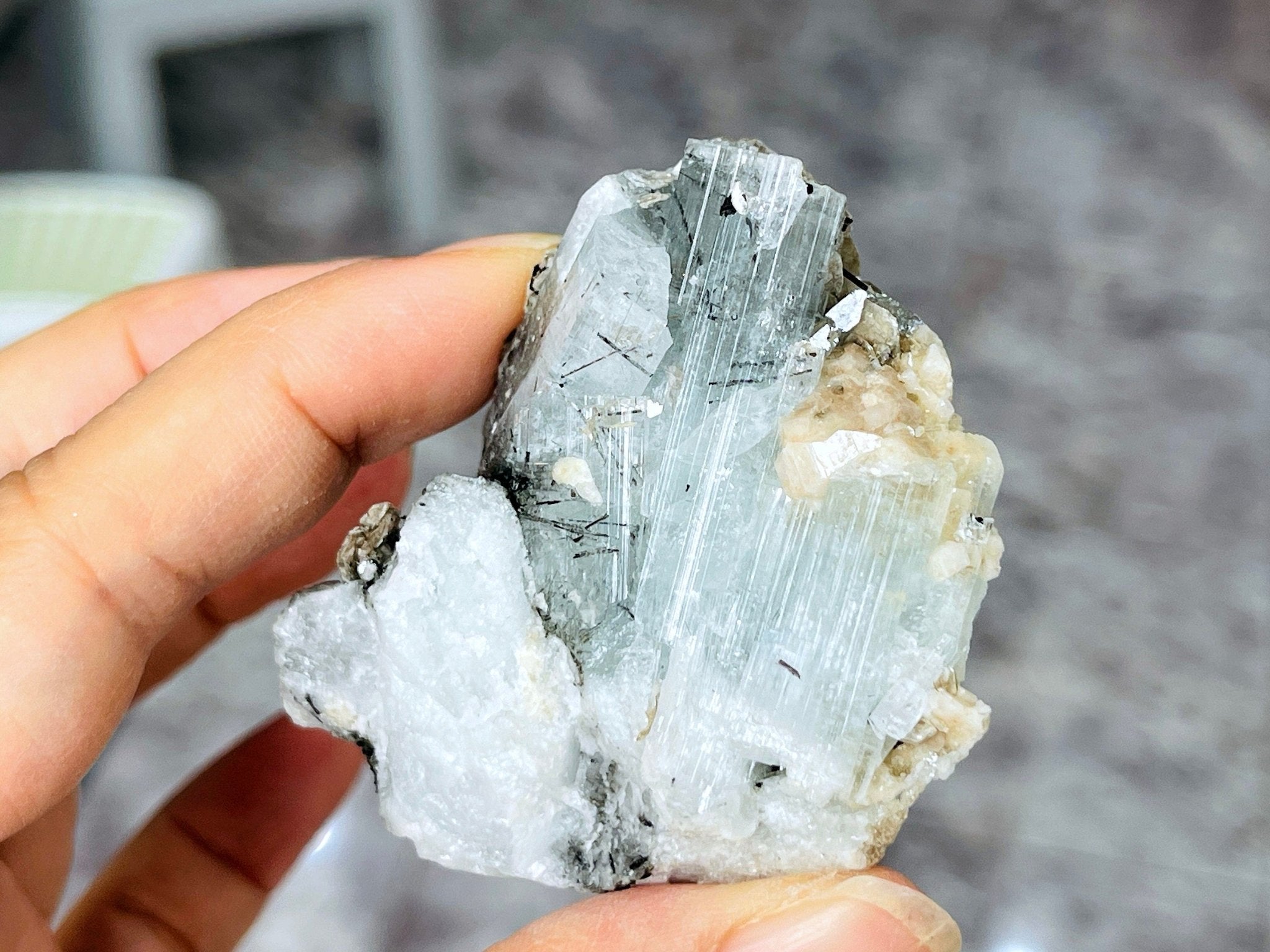 62g Natural Blue Aquamarine Beryl Specimen with Muscovite – Raw Crystal from Skardu, Pakistan - Million Years Crystal