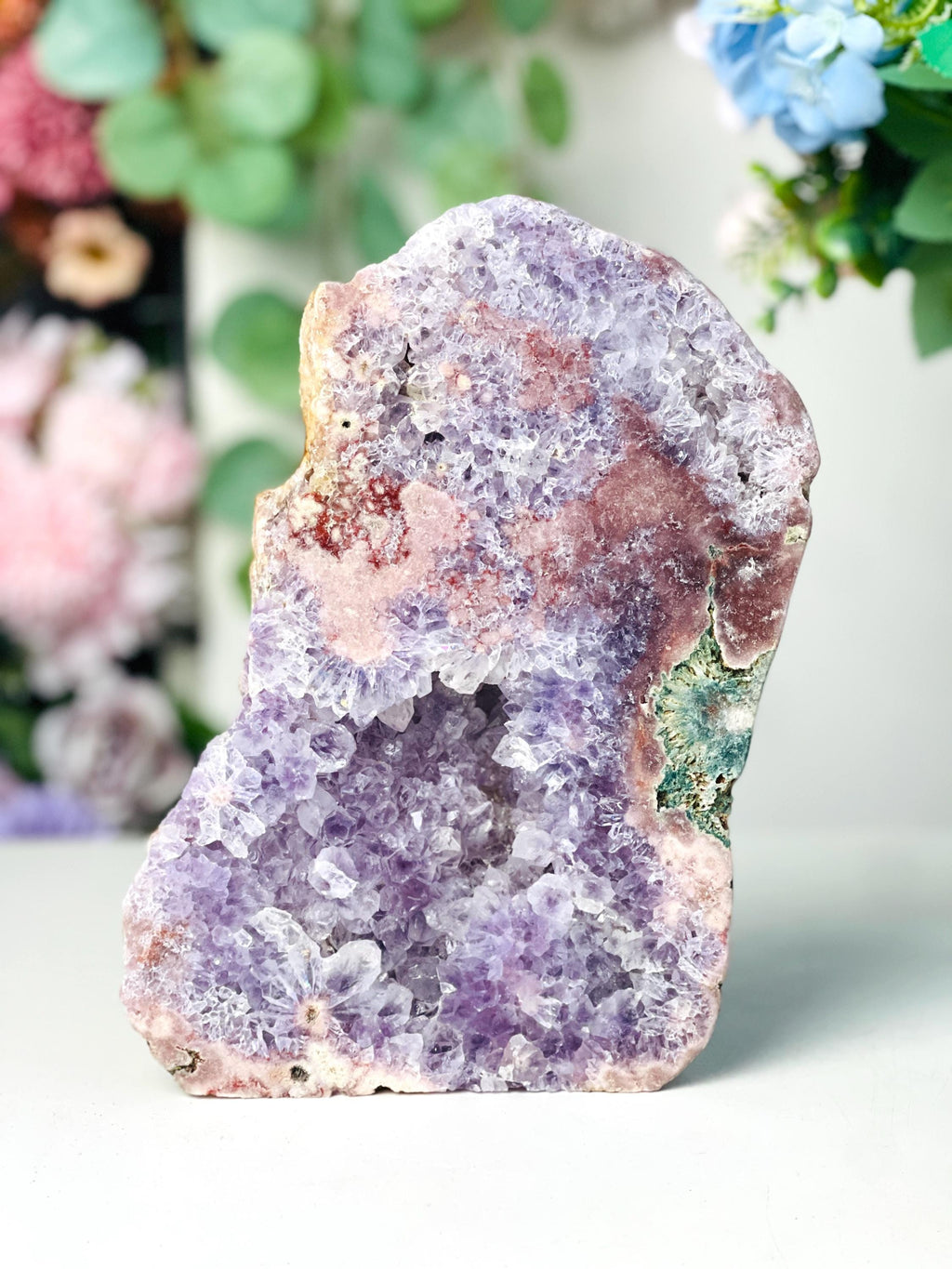 Pink Amethyst,  1.9kg Pink Amethyst Freefrom with Amethyst Druzy, Pink Amethyst Stand, Pink Amethyst Crystal,Crystal Gift,Home decor