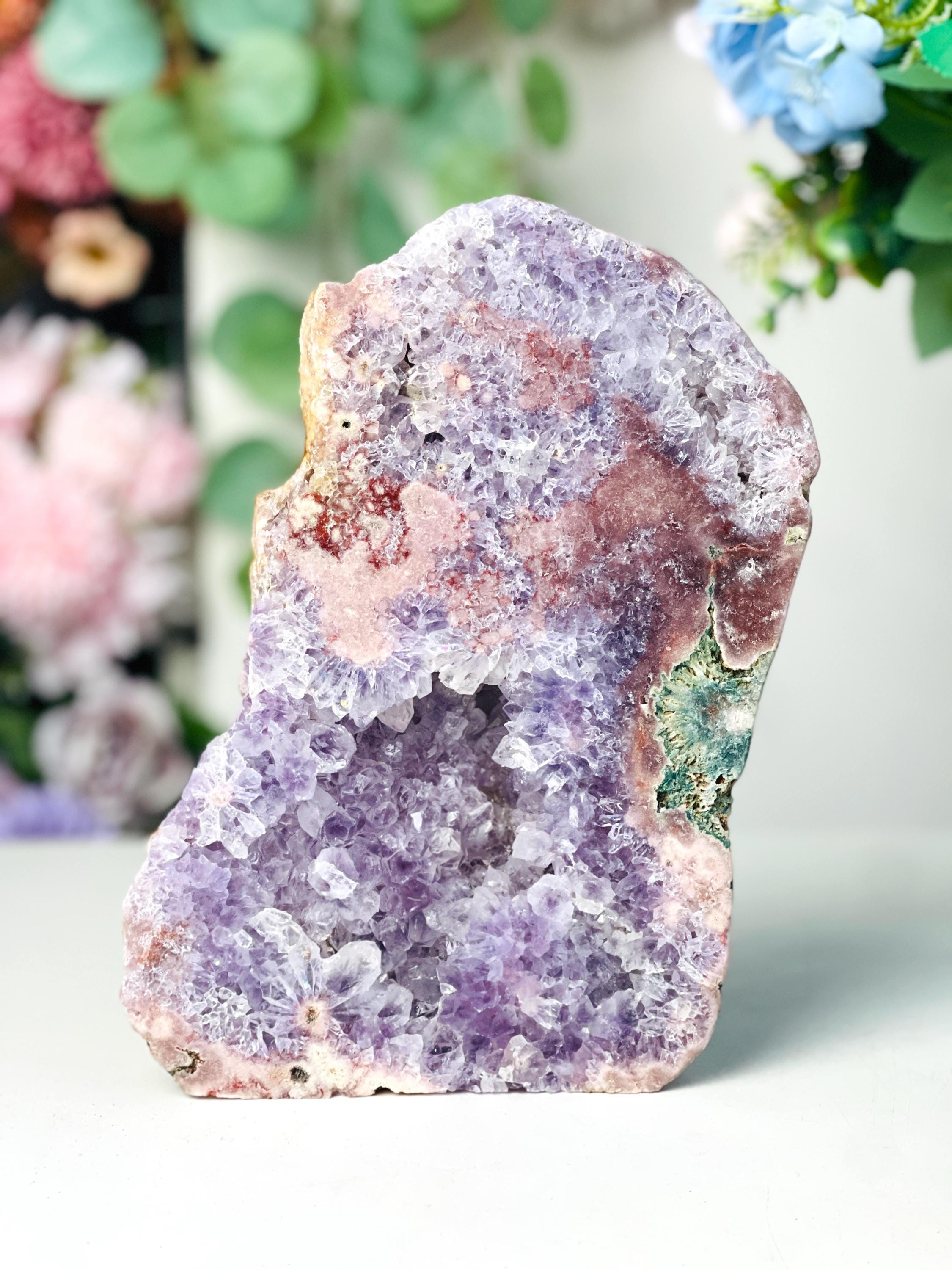 Pink Amethyst,  1.9kg Pink Amethyst Freefrom with Amethyst Druzy, Pink Amethyst Stand, Pink Amethyst Crystal,Crystal Gift,Home decor