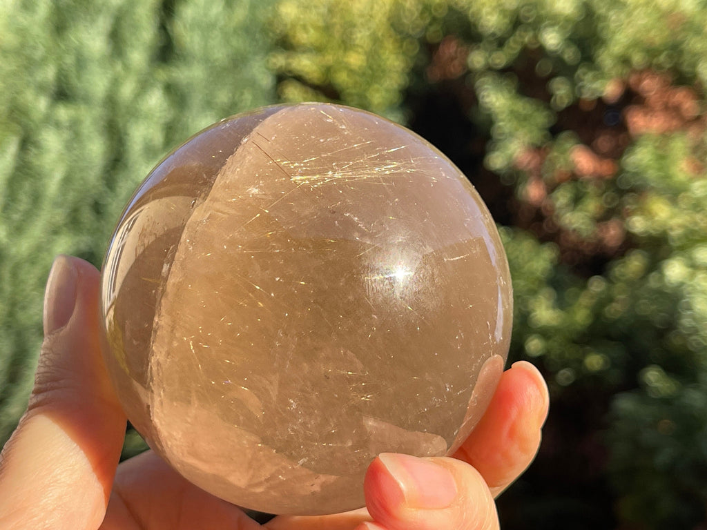 70mm Natural Rutile Quartz Sphere, 70mm High-Grade Golden Rutile Rutilated Smokey Quartz with Phantoms, Rare Crystals, Crystal Gift
