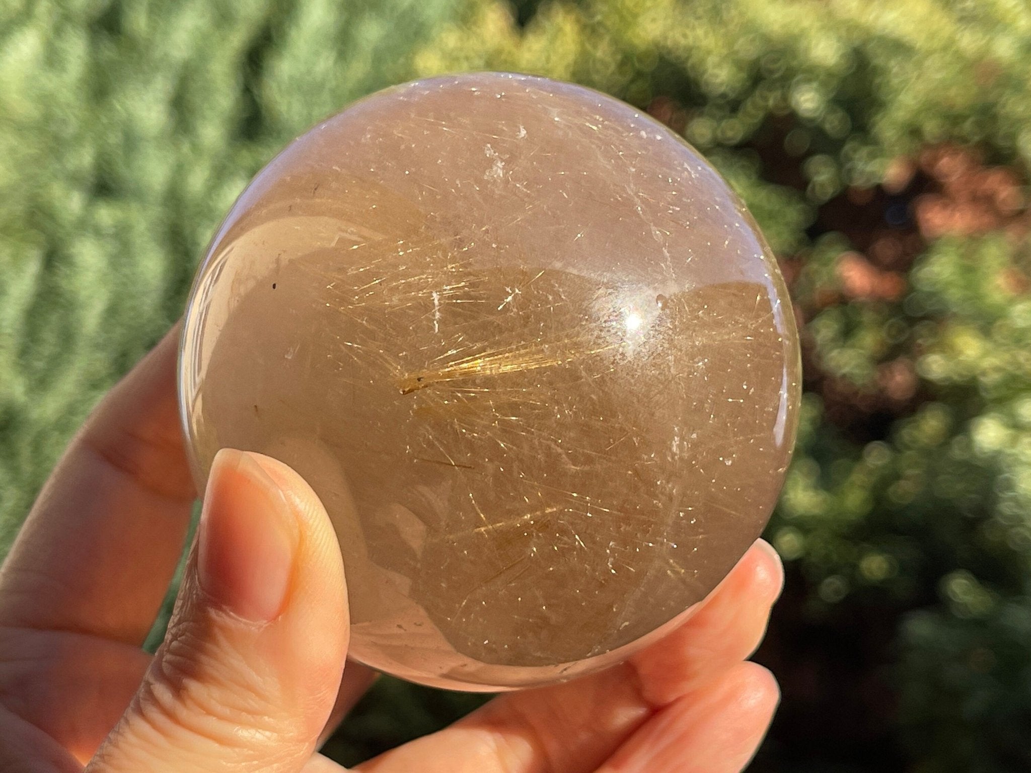 70mm Natural Rutile Quartz Sphere, 70mm High-Grade Golden Rutile Rutilated Smokey Quartz with Phantoms, Rare Crystals, Crystal Gift - Million Years Crystal