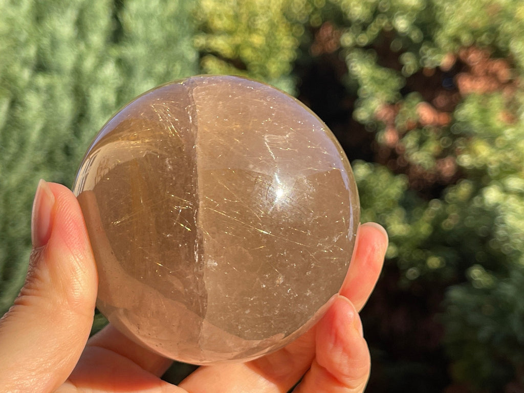 70mm Natural Rutile Quartz Sphere, 70mm High-Grade Golden Rutile Rutilated Smokey Quartz with Phantoms, Rare Crystals, Crystal Gift - Million Years Crystal