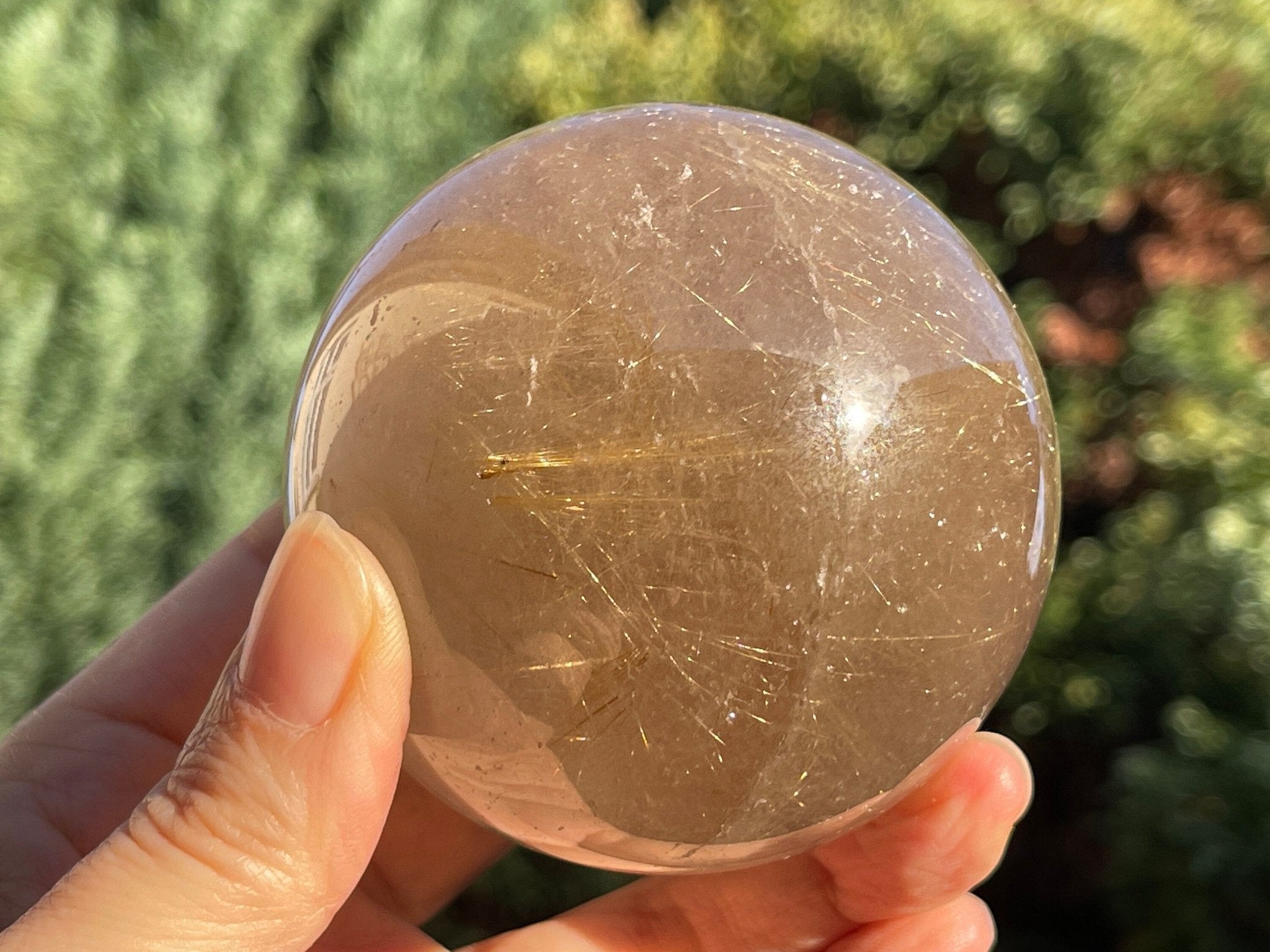 70mm Natural Rutile Quartz Sphere, 70mm High-Grade Golden Rutile Rutilated Smokey Quartz with Phantoms, Rare Crystals, Crystal Gift - Million Years Crystal