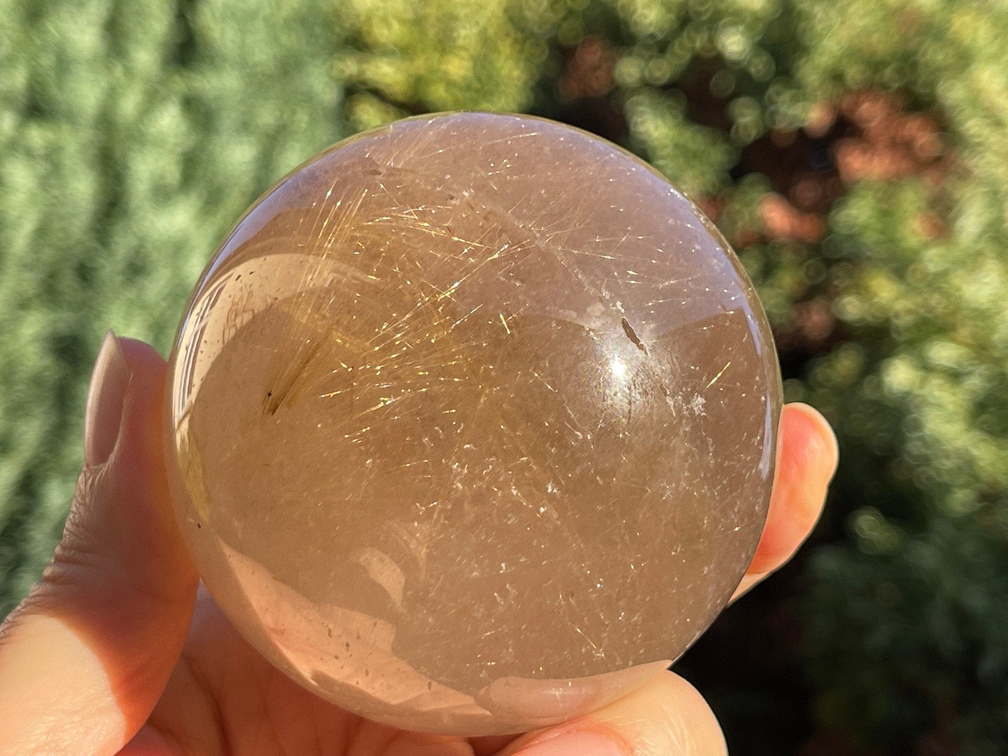 70mm Natural Rutile Quartz Sphere, 70mm High-Grade Golden Rutile Rutilated Smokey Quartz with Phantoms, Rare Crystals, Crystal Gift - Million Years Crystal