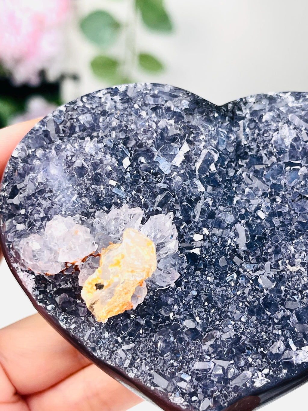 Rare Amethyst Flower Heart, Special Amethyst Flower Polished Crystal Heart, Unique Gift, Crystal Gift