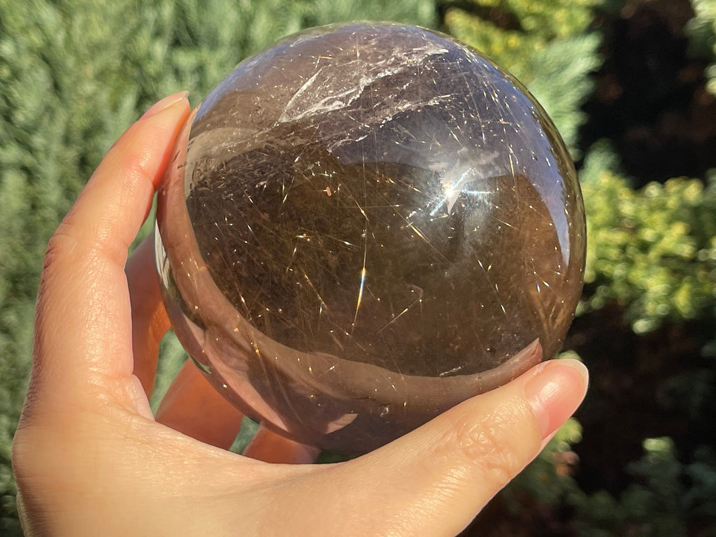 Natural Rutilated Smoky Quartz Sphere, High Grade Golden Rutile Rutilated Smokey Quartz with Phantoms , Rare Crystals, Crystal Gift