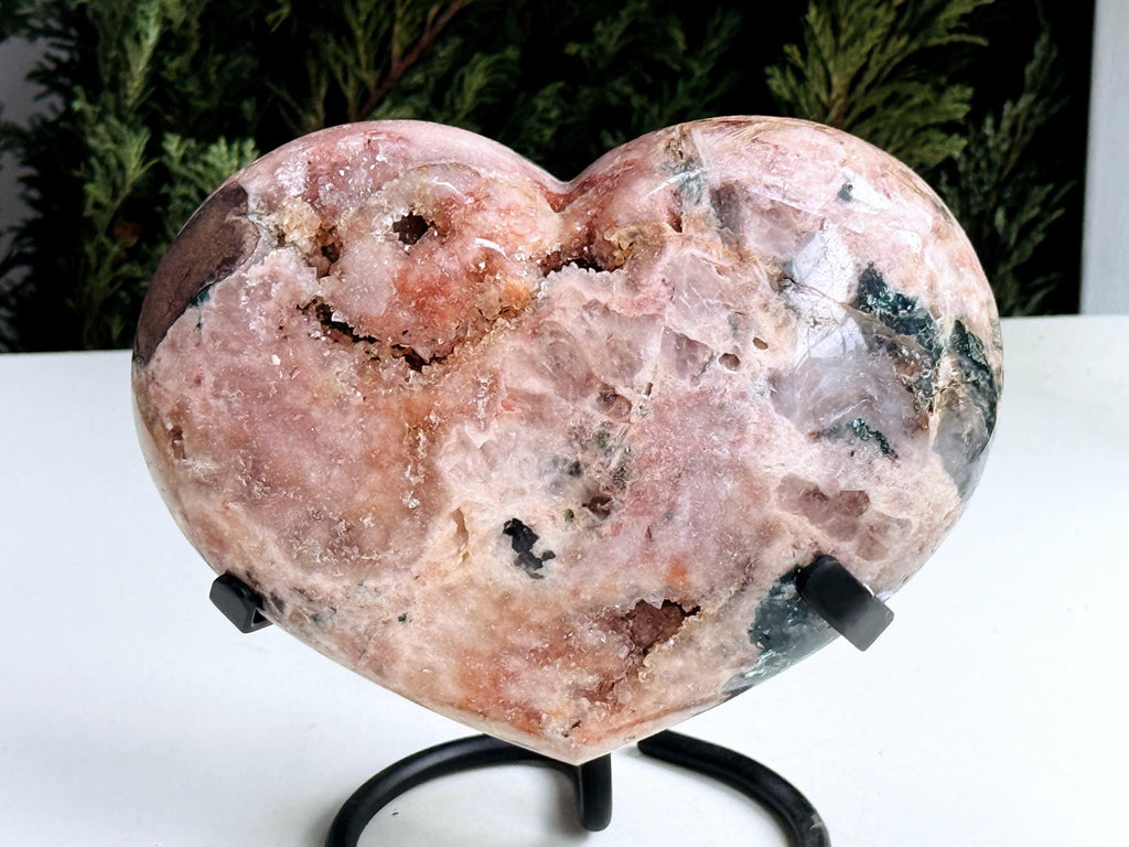 Pink Amethyst Heart, 2.1kg Statement Pink Amethyst Druzy Heart on Metal Stand, Pink Amethyst Crystal Heart, Crystal Heart, Crystal Gift,
