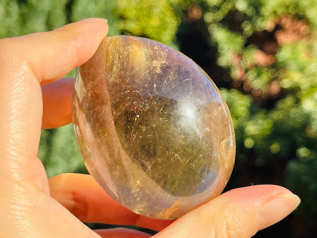 Natural Rutilated Smoky Quartz Egg, High Grade Golden Rutile Rutilated Smokey Quartz with Phantoms and Rainbows, Rare Crystals, Crystal Gift