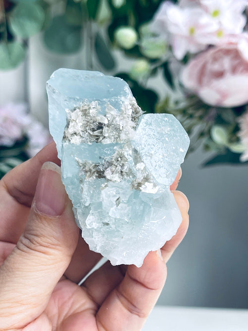 103g Natural Blue Aquamarine with Muscovite – Rare Raw Beryl Crystal from Skardu, Pakistan | Collector’s Mineral Specimen | Crystal Gift