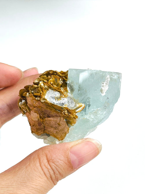 79g Natural Blue Aquamarine Beryl Specimen with Muscovite – Raw Crystal from Skardu, Pakistan - Million Years Crystal