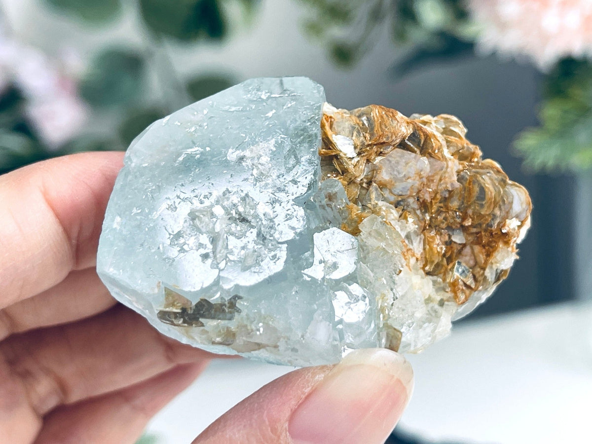 79g Natural Blue Aquamarine Beryl Specimen with Muscovite – Raw Crystal from Skardu, Pakistan - Million Years Crystal