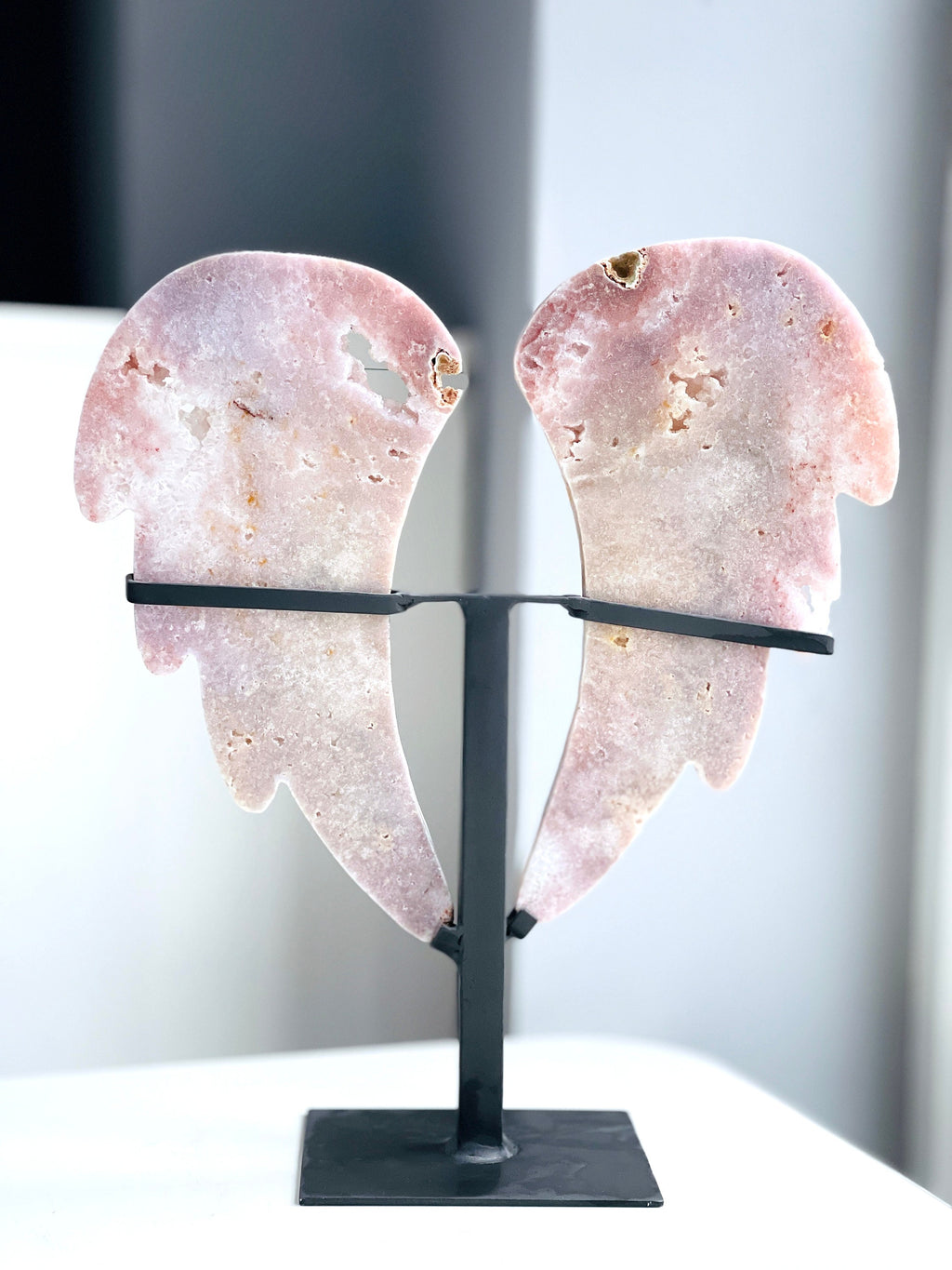 Pink Amethyst Angel Wings on Stand | Druzy Slab | Crystal Gift & Home Décor