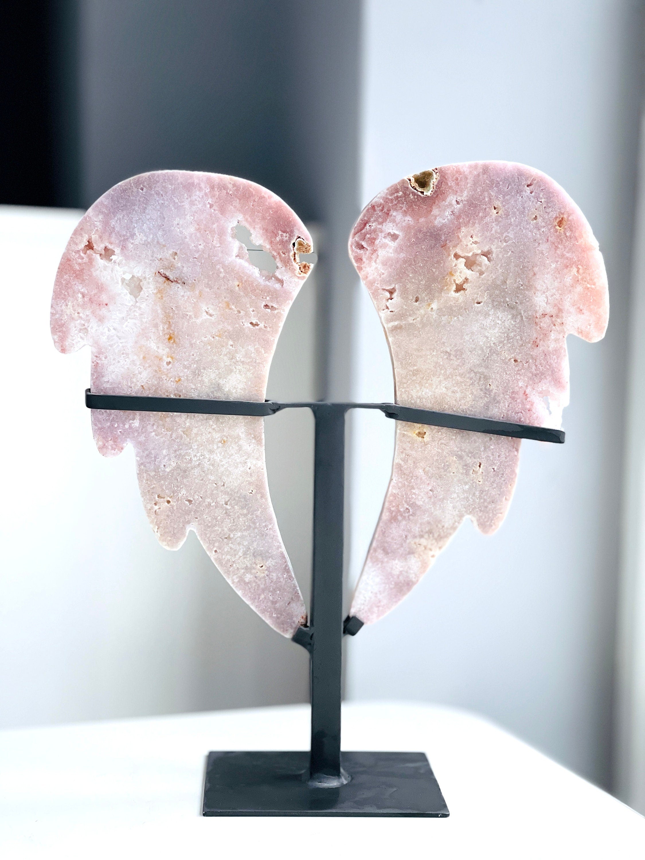 Pink Amethyst Angel Wings on Stand | Druzy Slab | Crystal Gift & Home Décor