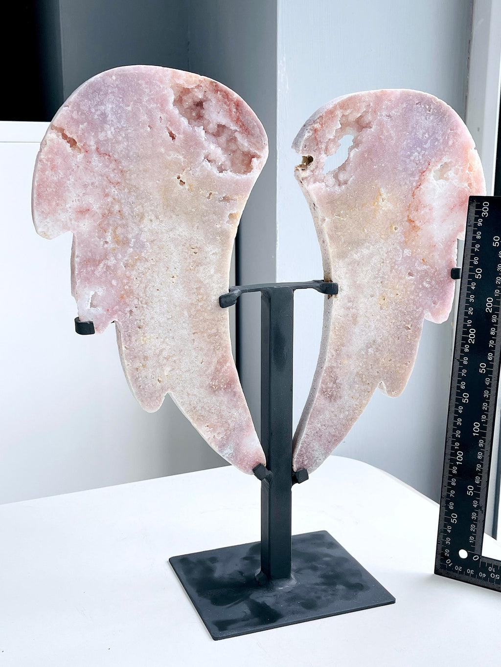 Pink Amethyst Angel Wings on Stand | Druzy Slab | Crystal Gift & Home Décor