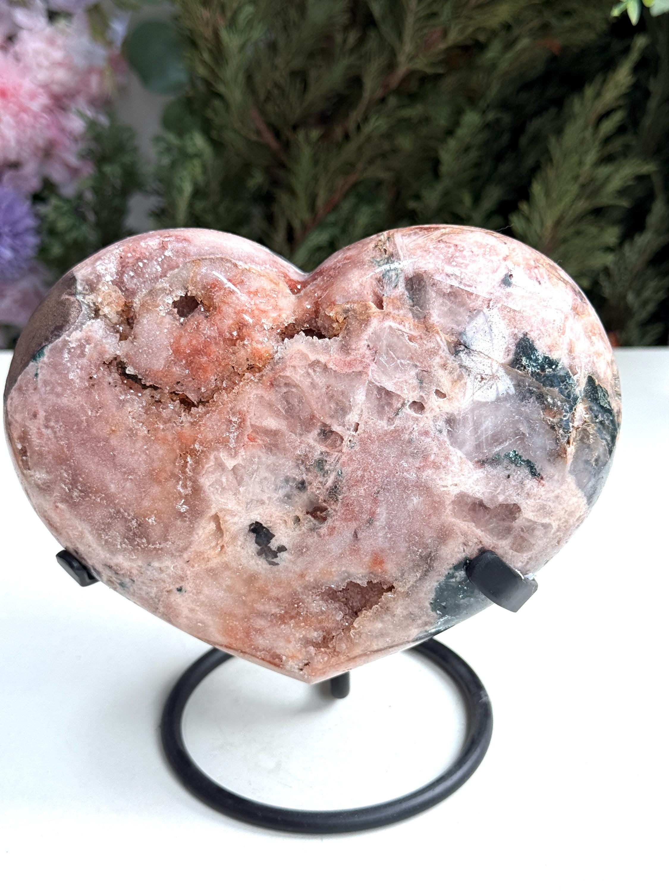 Pink Amethyst Heart, 2.1kg Statement Pink Amethyst Druzy Heart on Metal Stand, Pink Amethyst Crystal Heart, Crystal Heart, Crystal Gift,