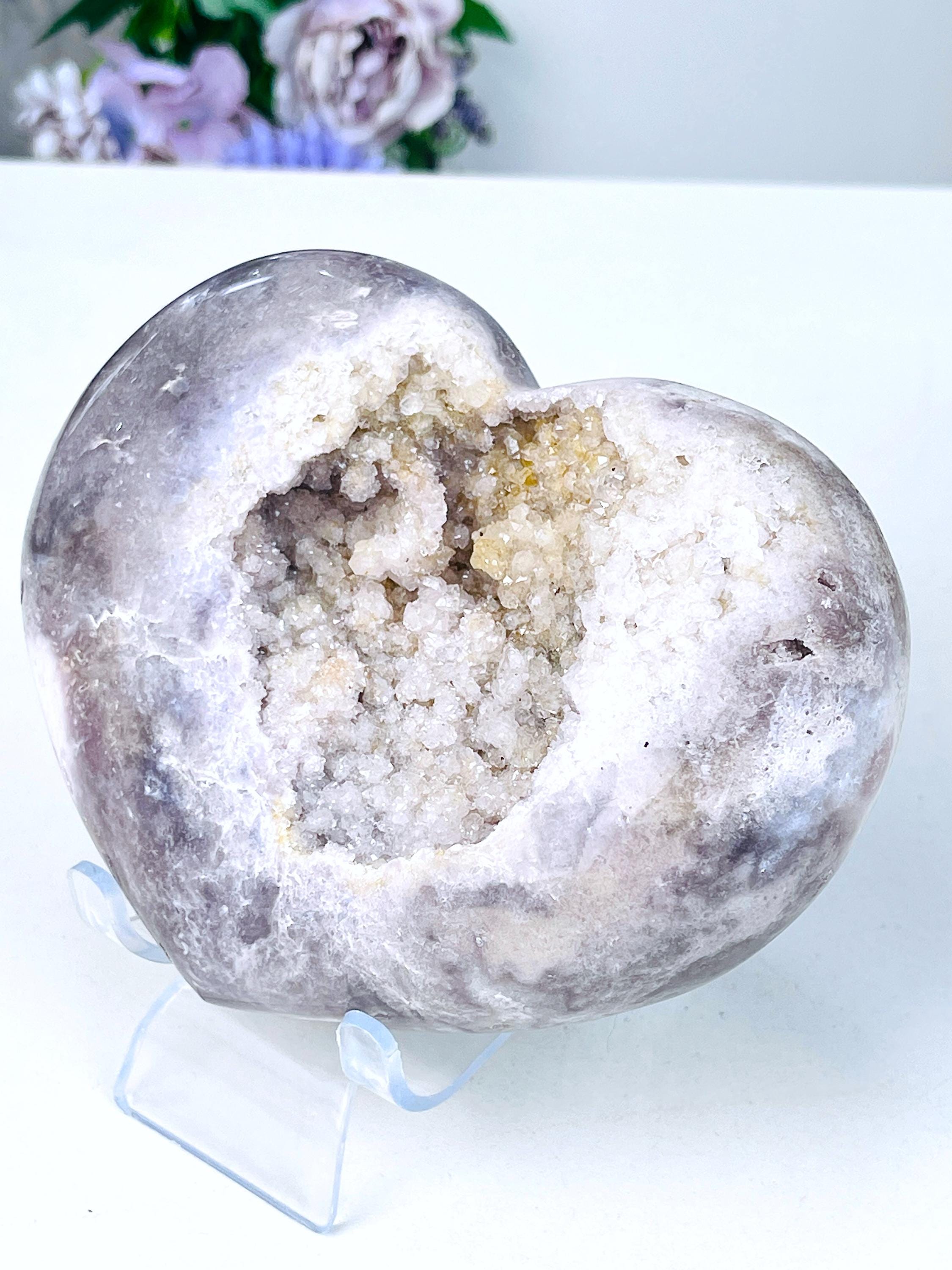 Pink Amethyst, Unique Pink Amethyst Heart with Druzy, Crystal Heart, Crystal Gift, Healing Crystal