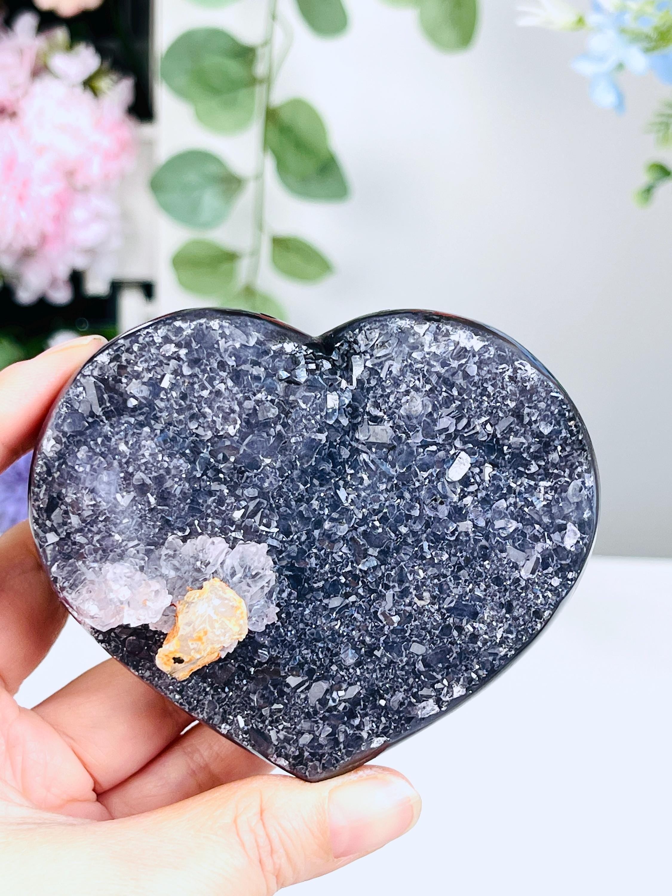 Rare Amethyst Flower Heart, Special Amethyst Flower Polished Crystal Heart, Unique Gift, Crystal Gift