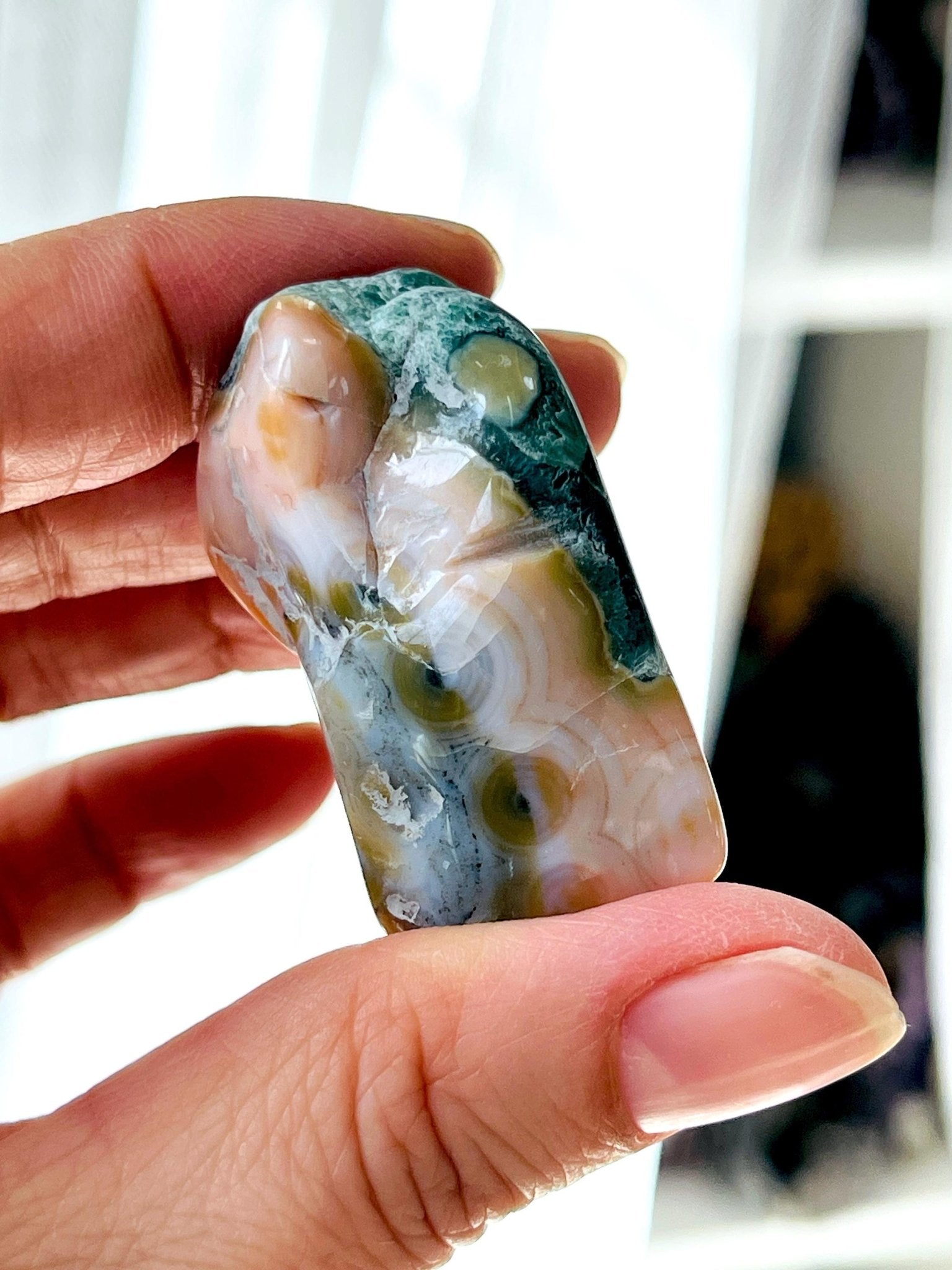 8th Vein Ocean Jasper – Very Rare Old Stock V8 Ocean Jasper, Collectible Orbicular Jasper, Unique Polished Stone, Healing Crystal -4 - Million Years Crystal